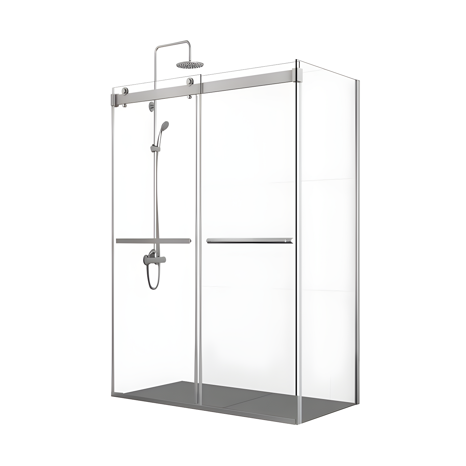 48" W x 35.8” D x 76" H Frameless Rectangle Sliding Shower Enclosure with Towel Bar