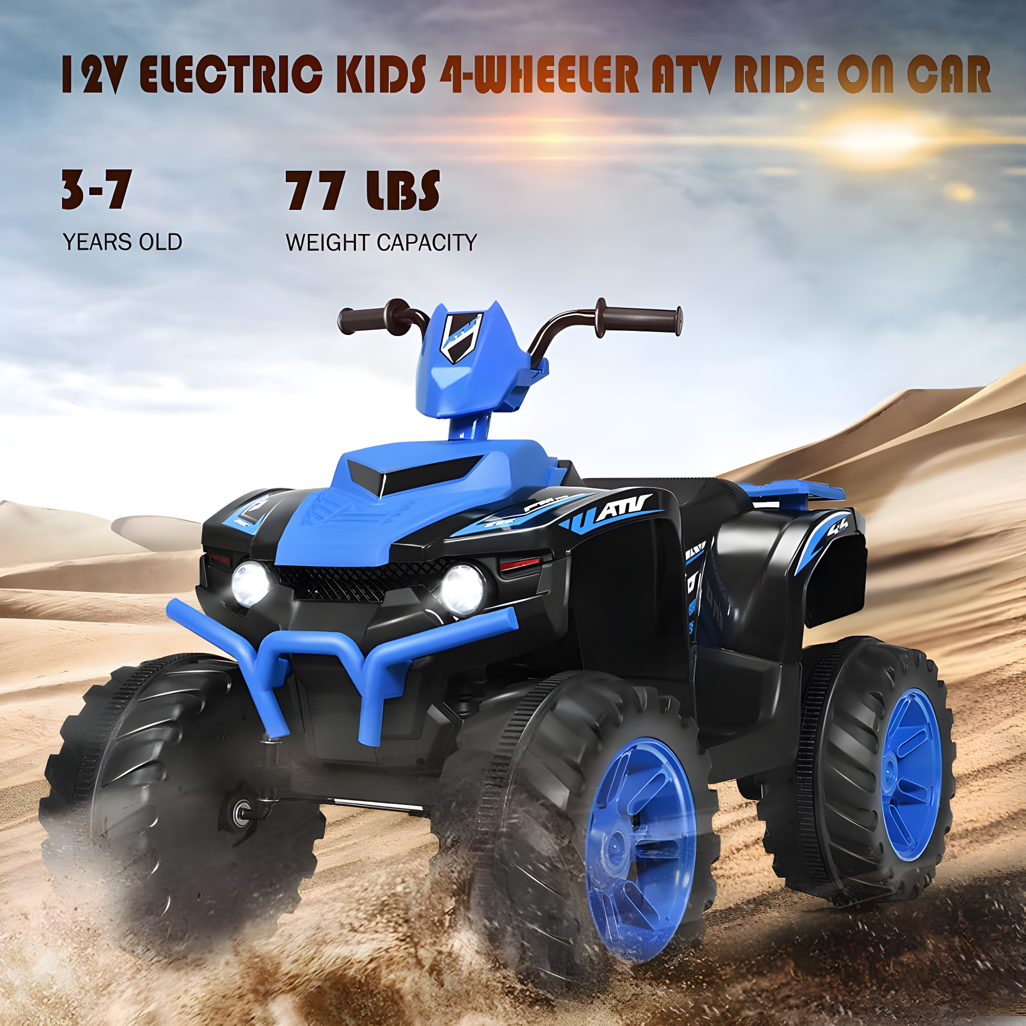 Costzon Kids ATV, 12V Battery Powered Electric Vehicle w/LED Lights, High & Low Speed, Horn, Music, USB, Treaded Tires, Ride on Car 4 Wheeler Quad for Boys & Girls Gift, Ride on ATV (Blue)