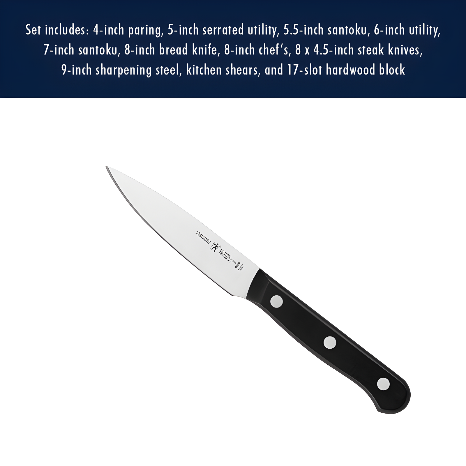HENCKELS HENCKELS Razor-Sharp Solution 18-Piece Knife Set with Block, Chef Knife, Steak Knife, Utility Knife, Dark Brown, Stainless Steel, German Engineered Informed by 100+ Years of Mastery