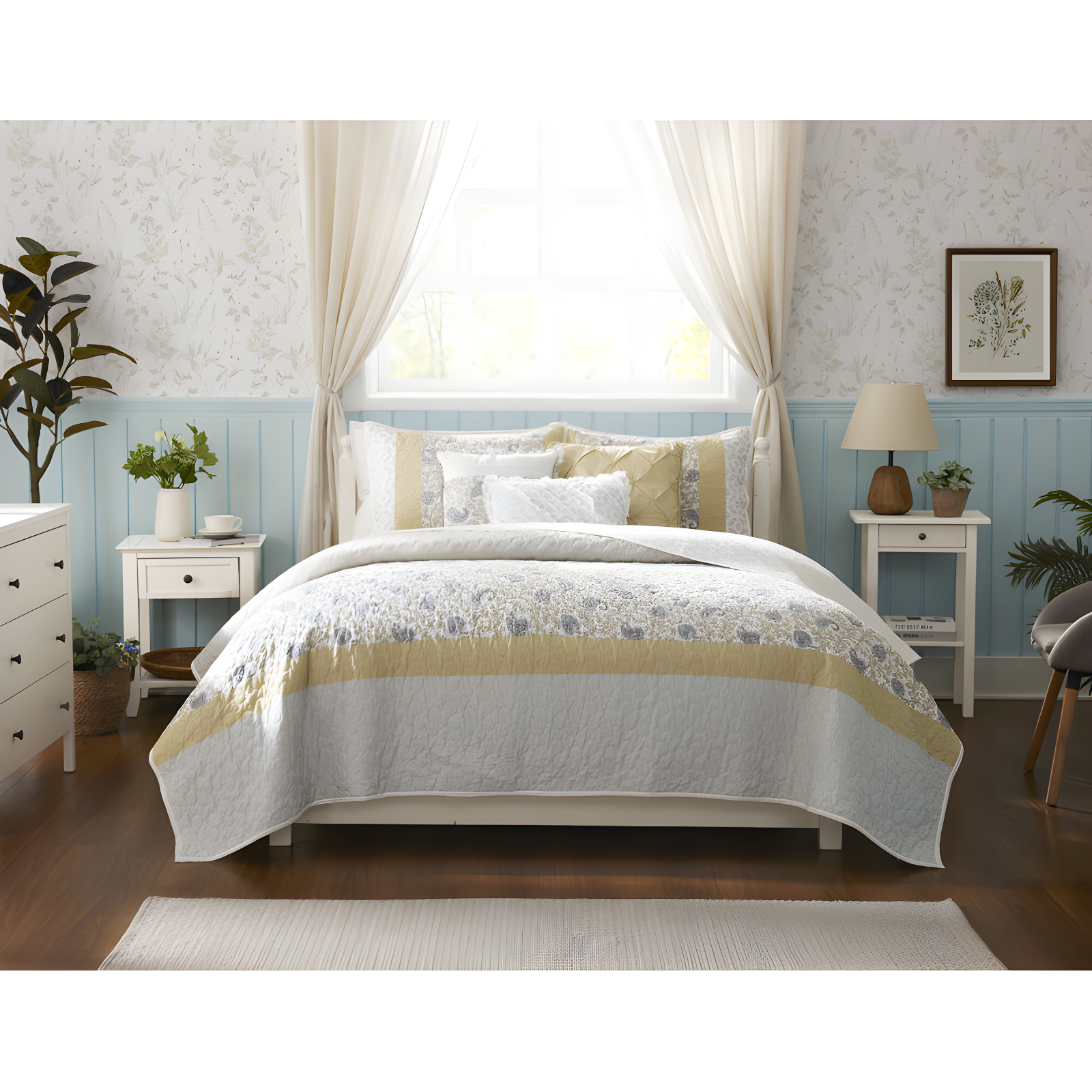 Madison Park Dawn 6 Piece Cotton Percale Quilt Set with Throw Pillows