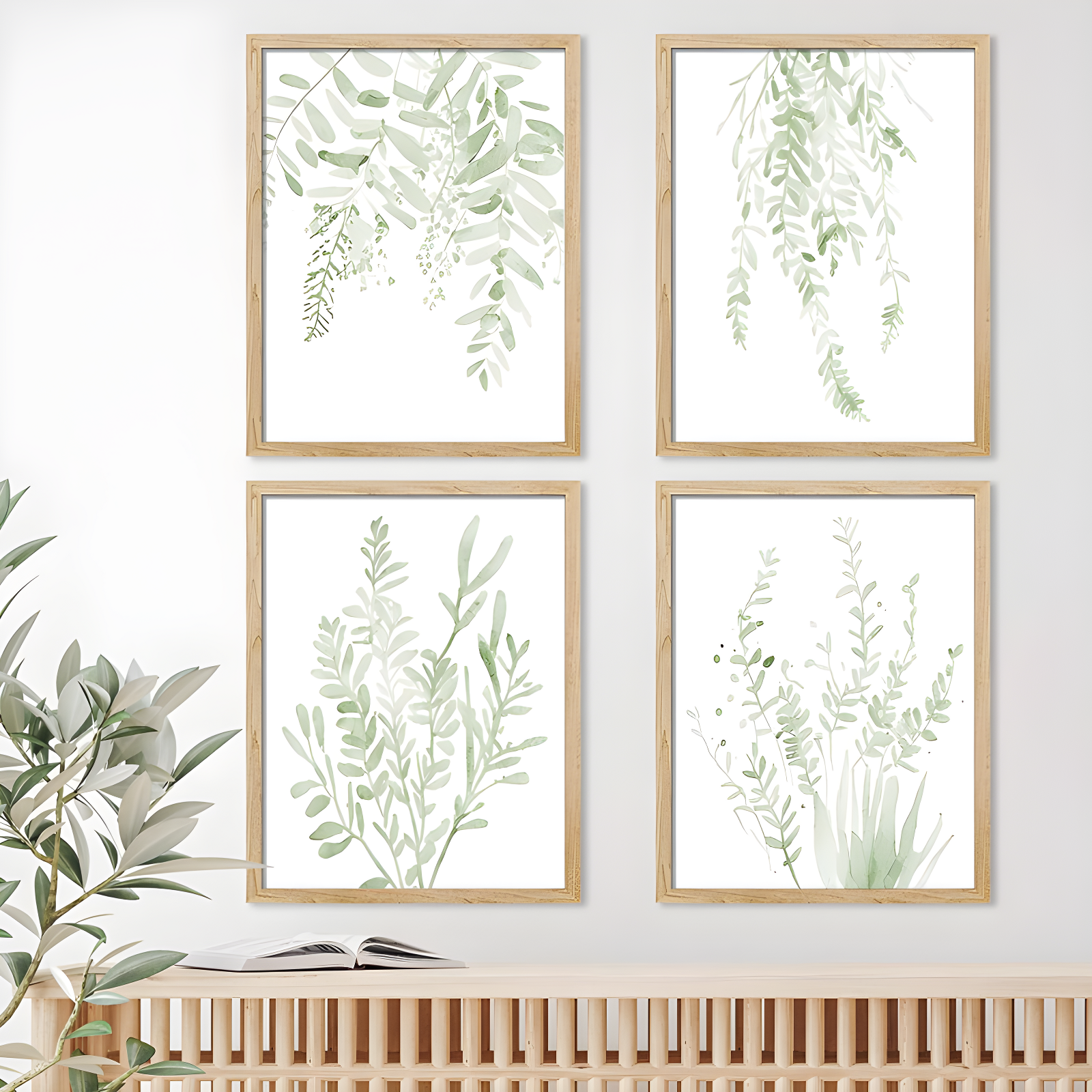 IDEA4WALL Minimal Botanical " IDEA4WALL Framed Pastel Green Forest Leaf Variety Wall Art, Set Of 4 Nature Wilderness Wall Decor Prints, Botanical Floral Wall Decor For Living Room, Bedroom " 4 - Pieces