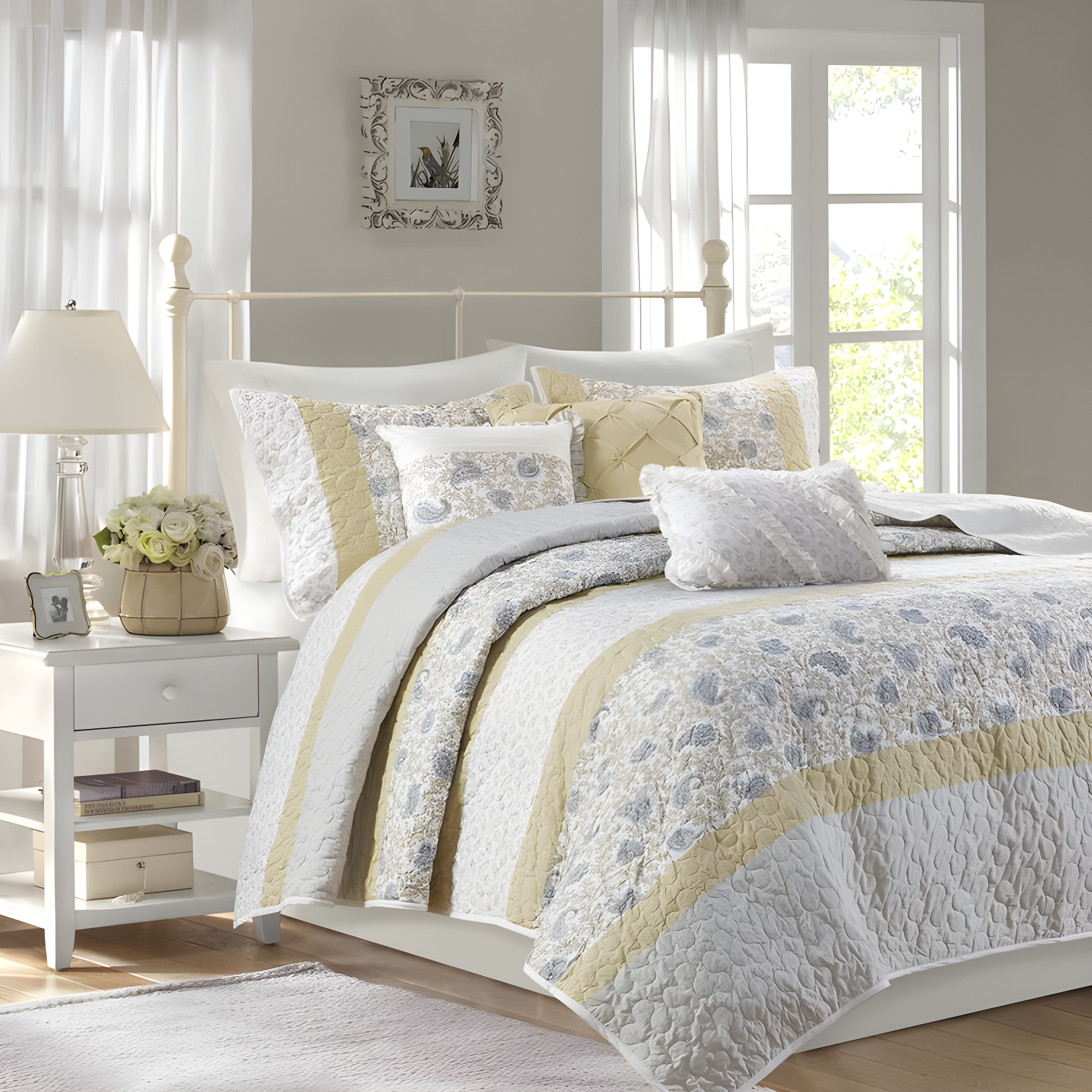 Dawn 6 Piece Cotton Percale Quilt Set with Throw Pillows