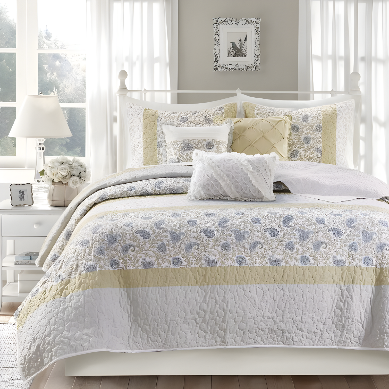 Dawn 6 Piece Cotton Percale Quilt Set with Throw Pillows