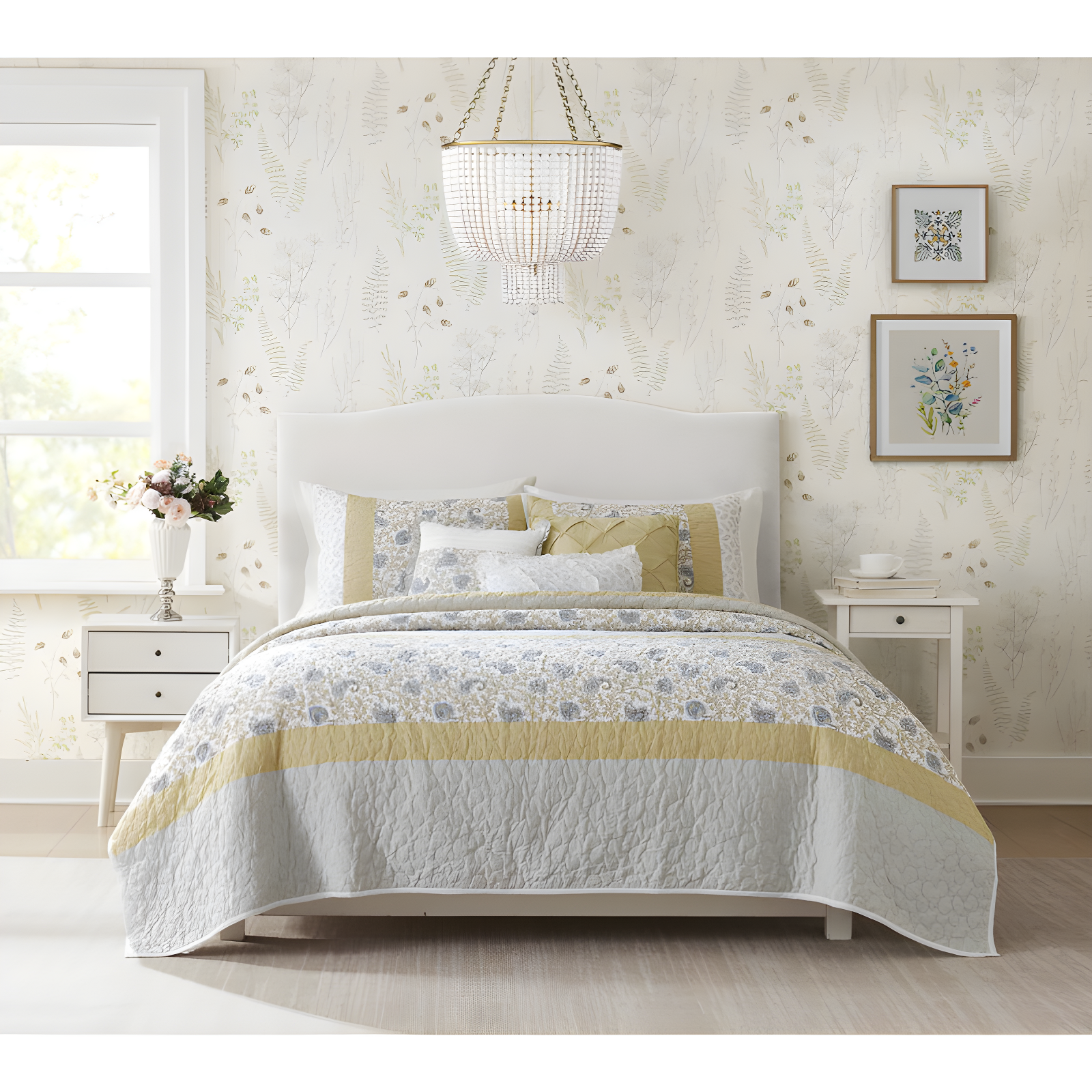 Dawn 6 Piece Cotton Percale Quilt Set with Throw Pillows