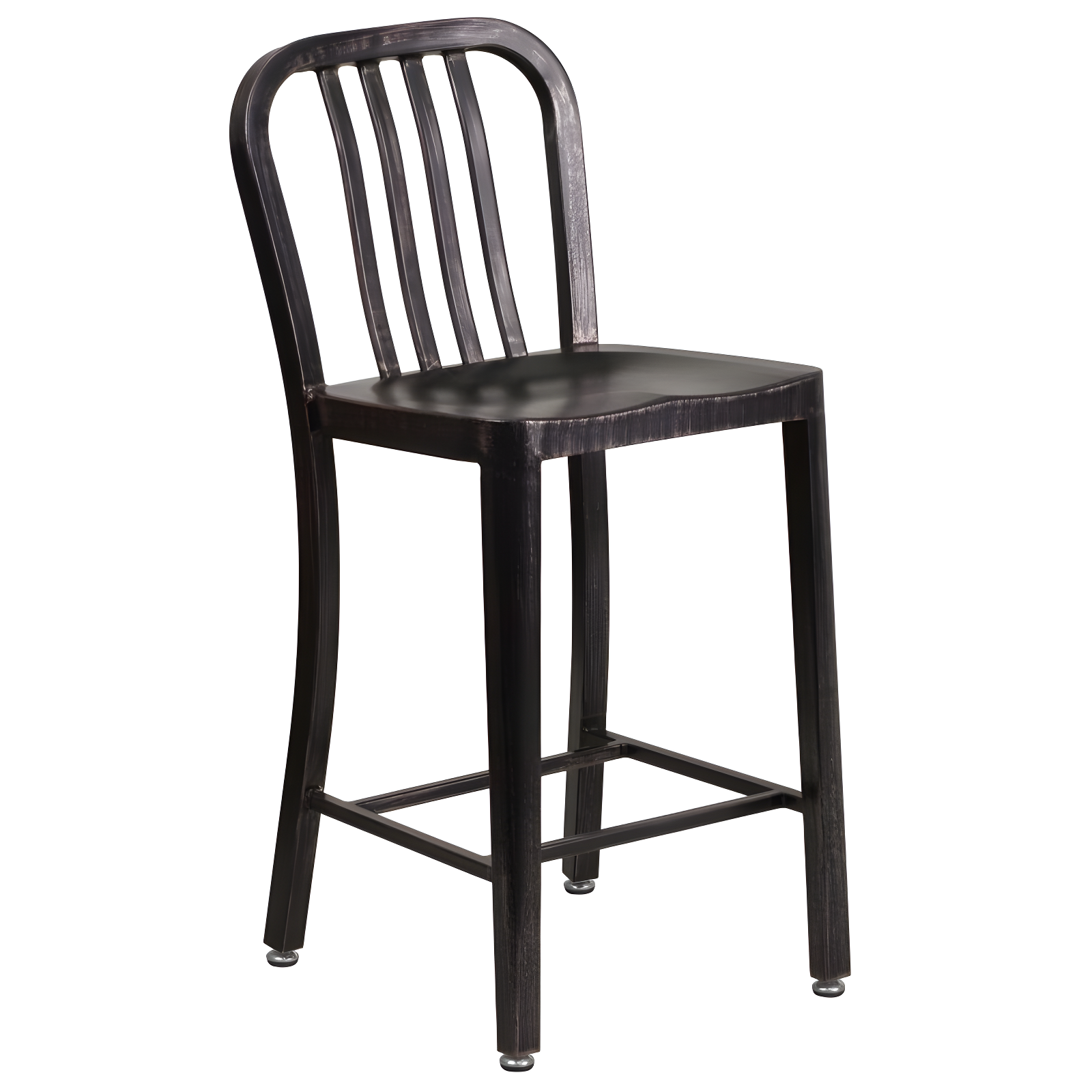 Flash Furniture Commercial Grade 24" High Black-Antique Gold Metal Indoor-Outdoor Counter Height Stool with Vertical Slat Back