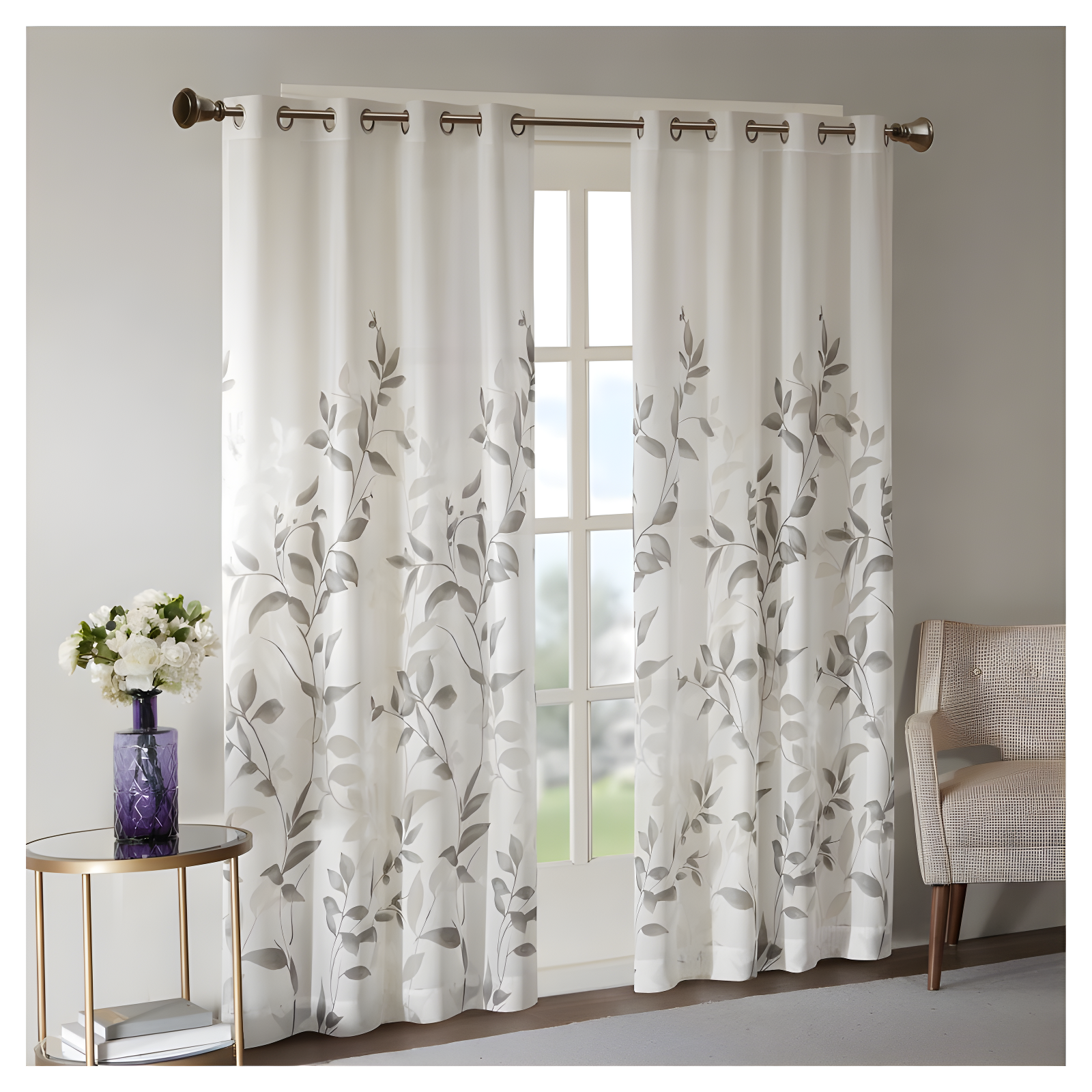 50"x84" Madison Park Sheer Rosalie Burnout Printed Curtain Panel Gray: Light Filtering, Floral, Modern, Indoor Use