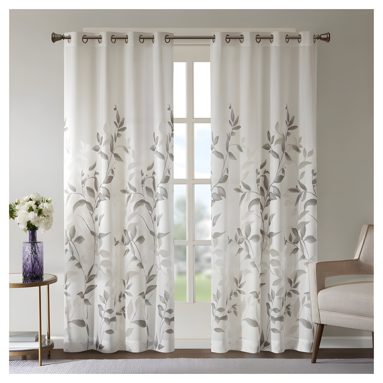 50"x84" Madison Park Sheer Rosalie Burnout Printed Curtain Panel Gray: Light Filtering, Floral, Modern, Indoor Use