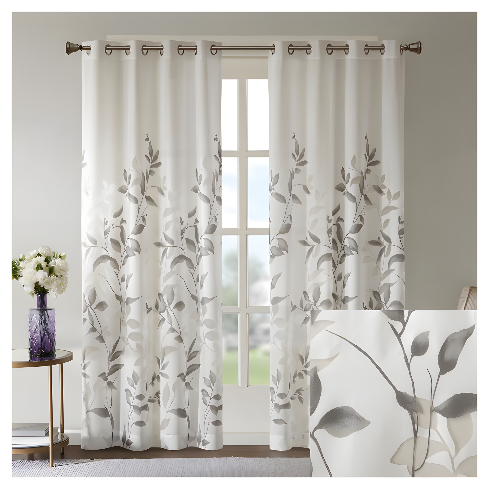 50"x84" Madison Park Sheer Rosalie Burnout Printed Curtain Panel Gray: Light Filtering, Floral, Modern, Indoor Use