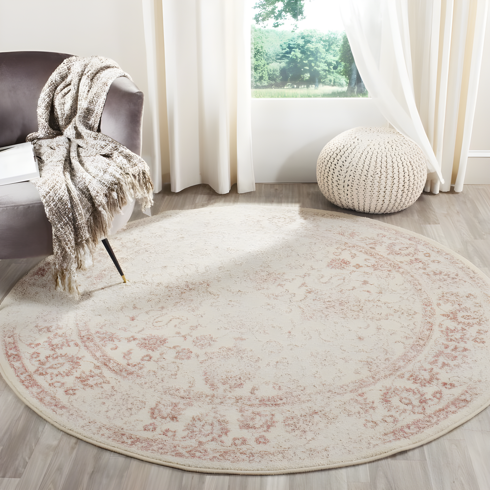 Adirondack ADR109 Machine Made Indoor Area Rug - Ivory/Rose - 6' Round - Safavieh