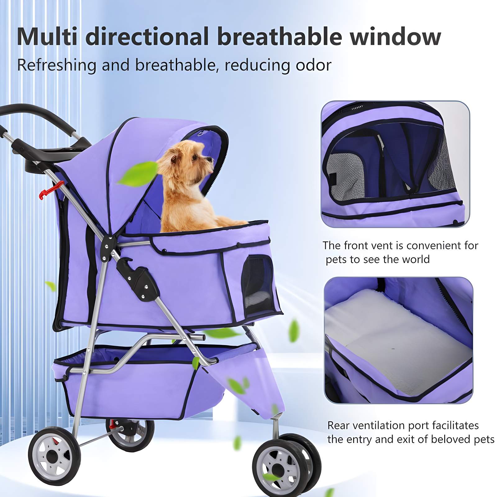 FDW 3 Wheels Pet Stroller Dog Cat Cage Jogger Stroller for Medium Small Dogs Cats Travel Folding Carrier Waterproof Puppy Stroller ,Purple