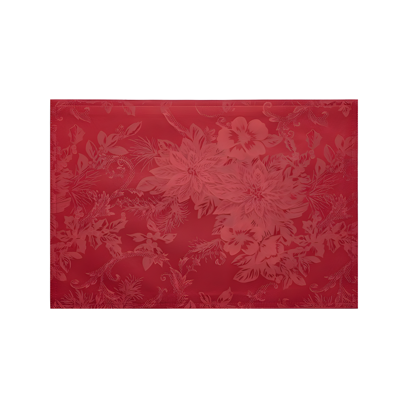 Poinsettia Elegance Jacquard Holiday Placemat, Set of 4 - 13" x 19" - Red - Elrene Home Fashions
