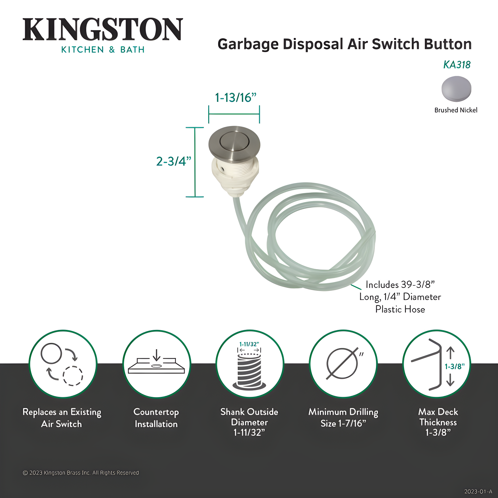 Kingston Brass Trimscape Garbage Disposal Air Switch Button