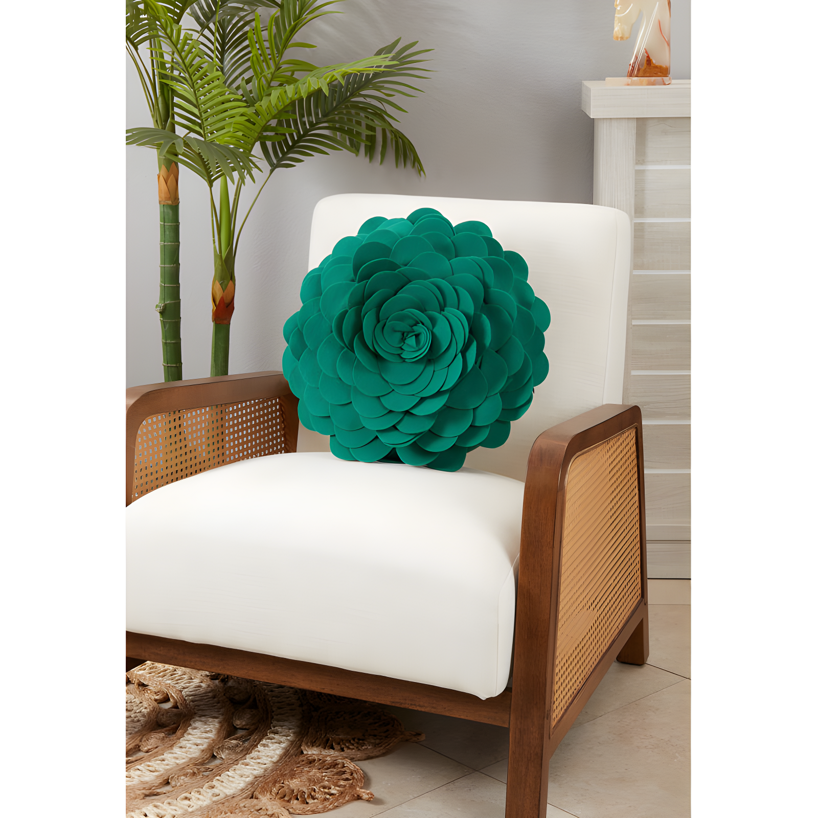 Flower Appliqued Felt Throw Pillow
