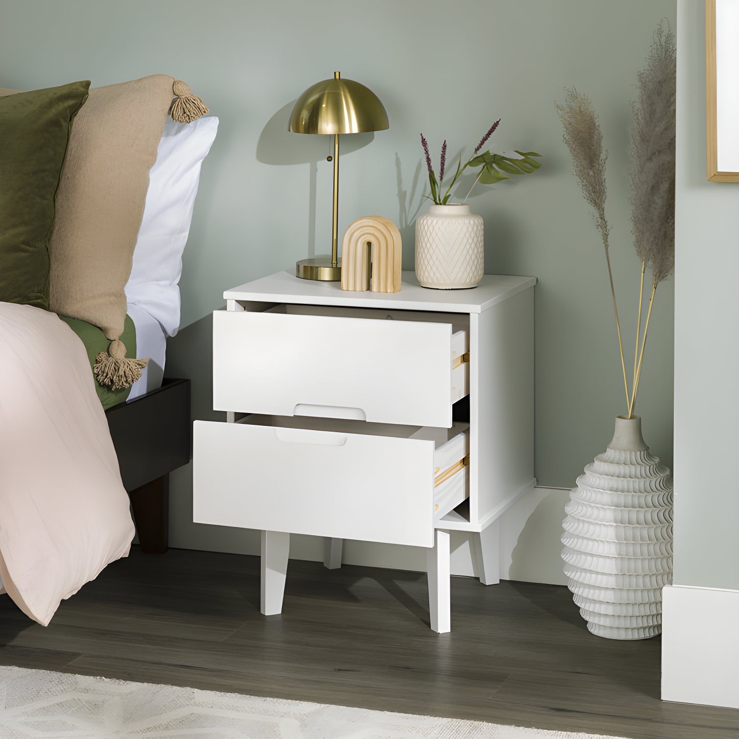 Mags Solid Wood Groove 2-Drawer Nightstand