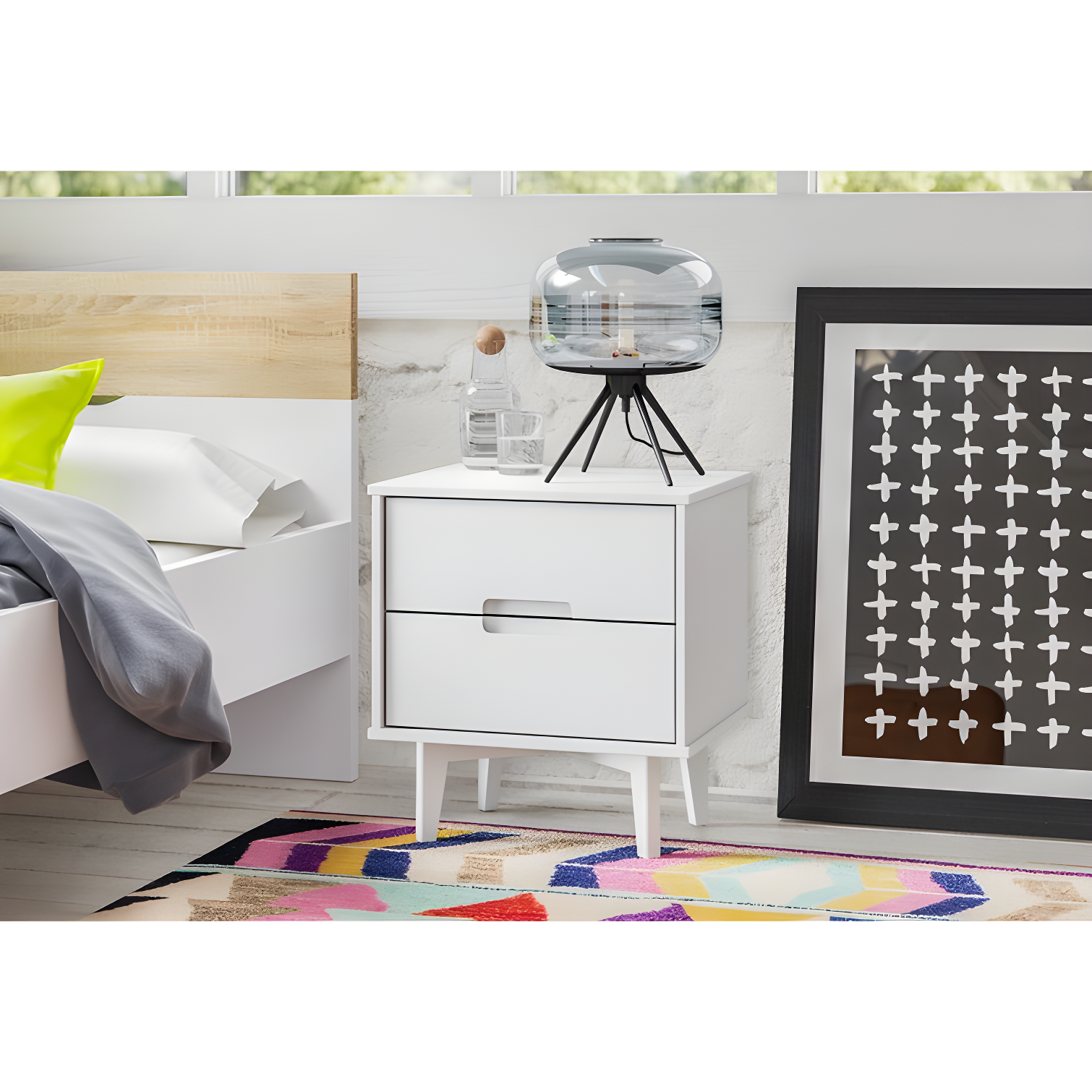 Mags Solid Wood Groove 2-Drawer Nightstand