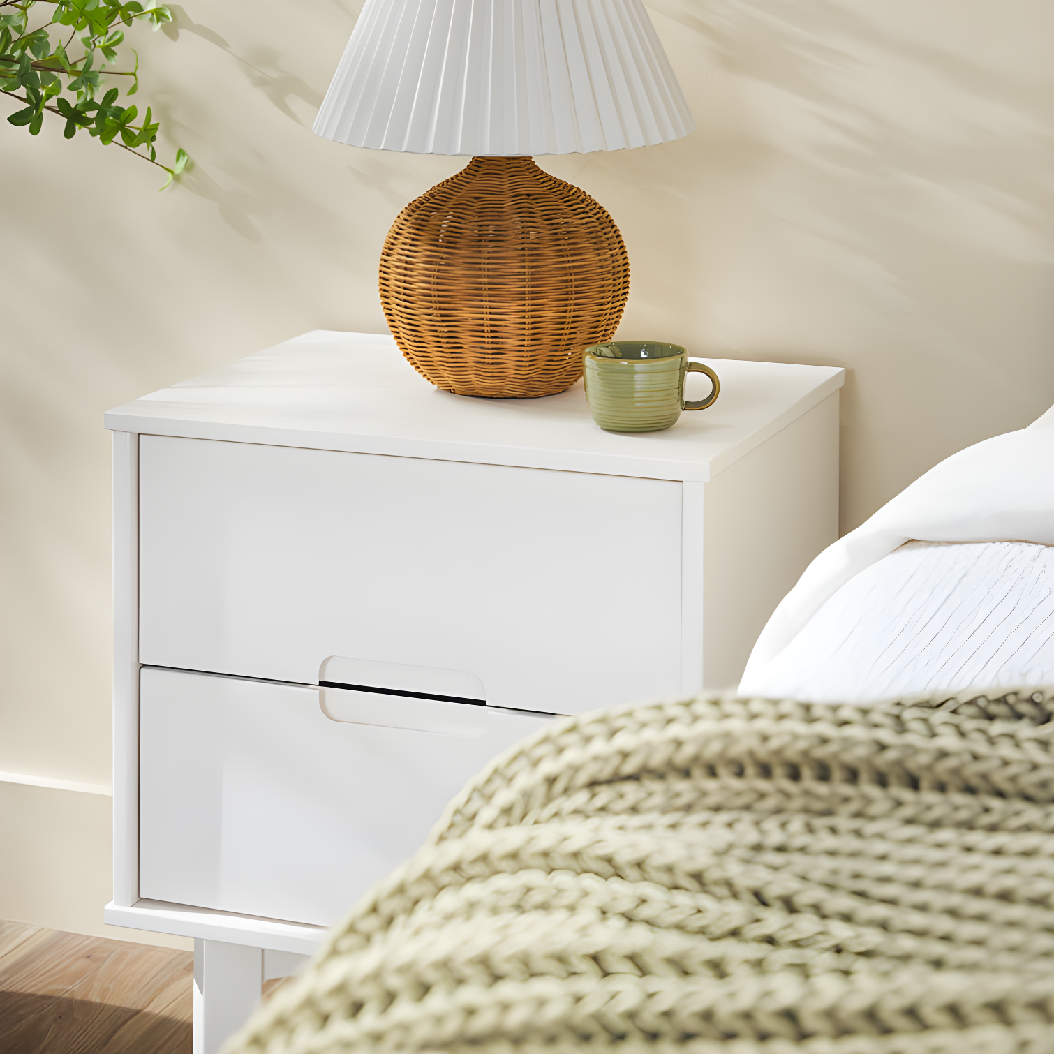 Mags Solid Wood Groove 2-Drawer Nightstand