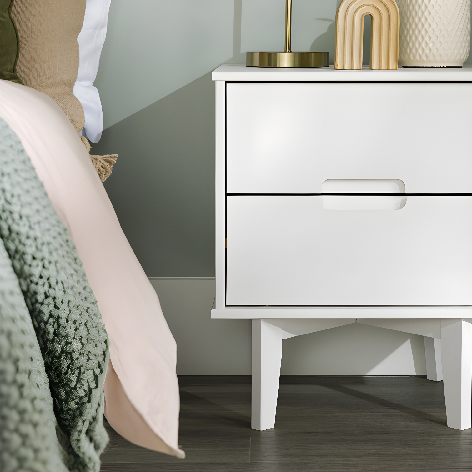 Mags Solid Wood Groove 2-Drawer Nightstand