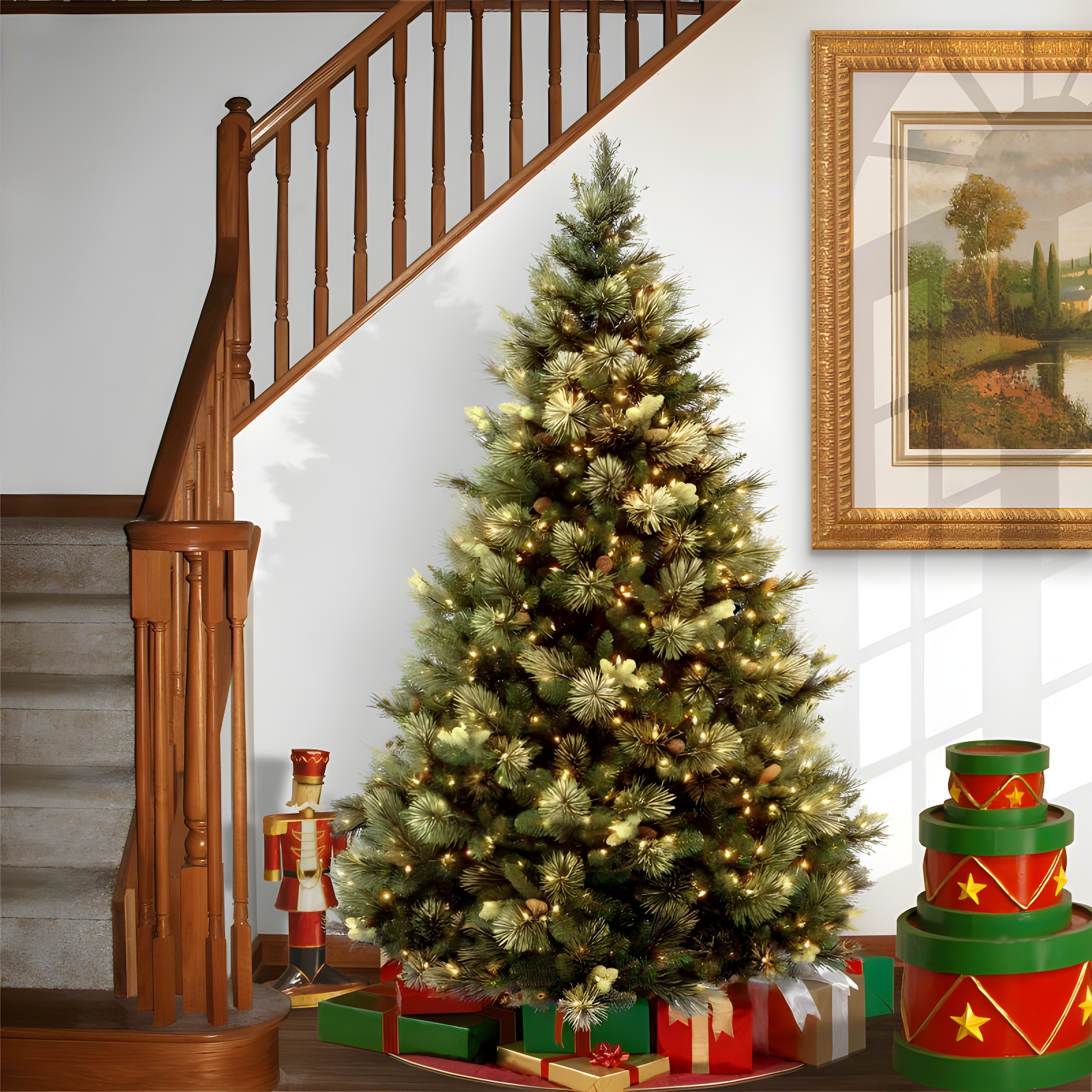 7ft National Christmas Tree Company Pre-Lit Carolina Pine Full Artificial Christmas Tree with 700 Clear Lights