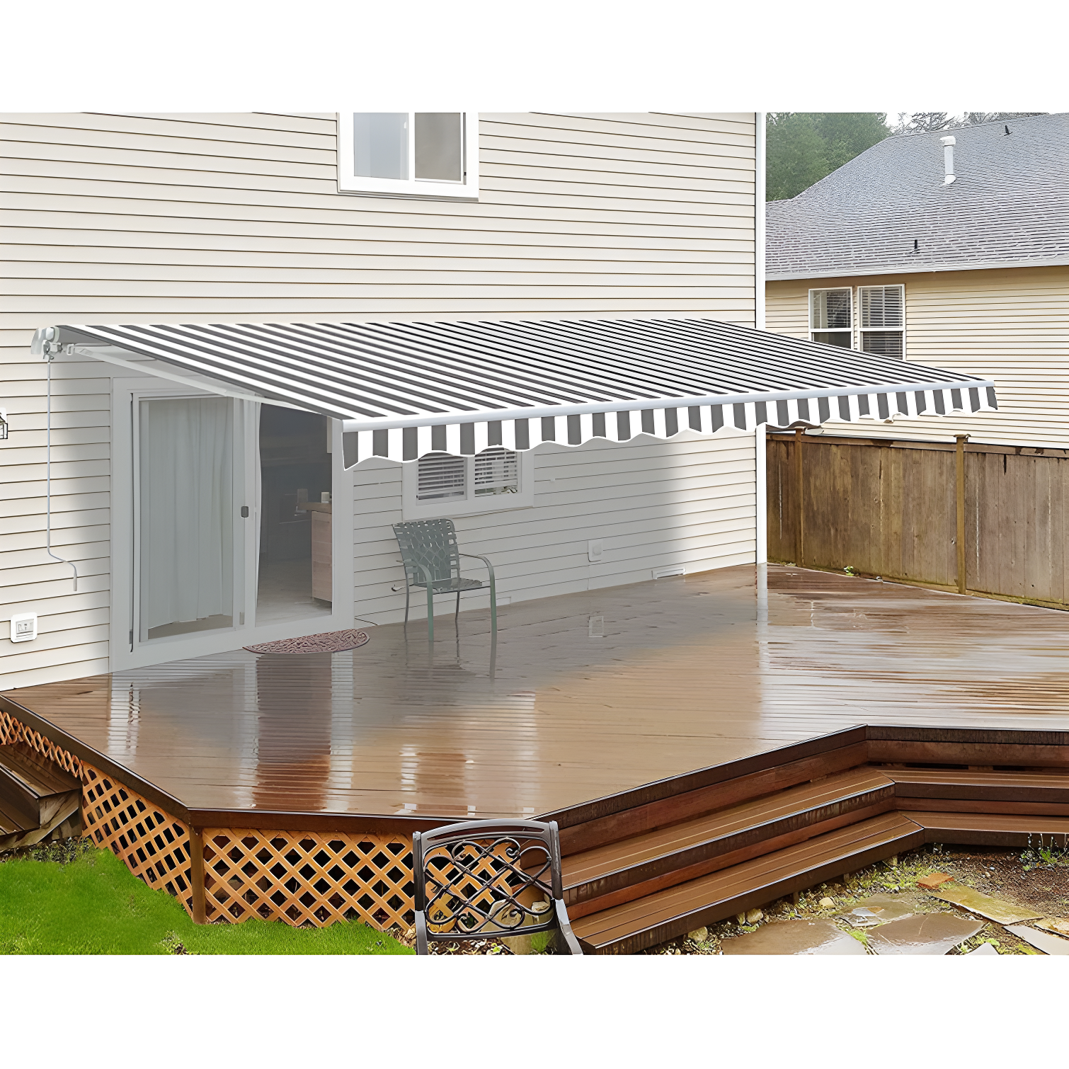 Motorized Retractable White Frame Patio Awning