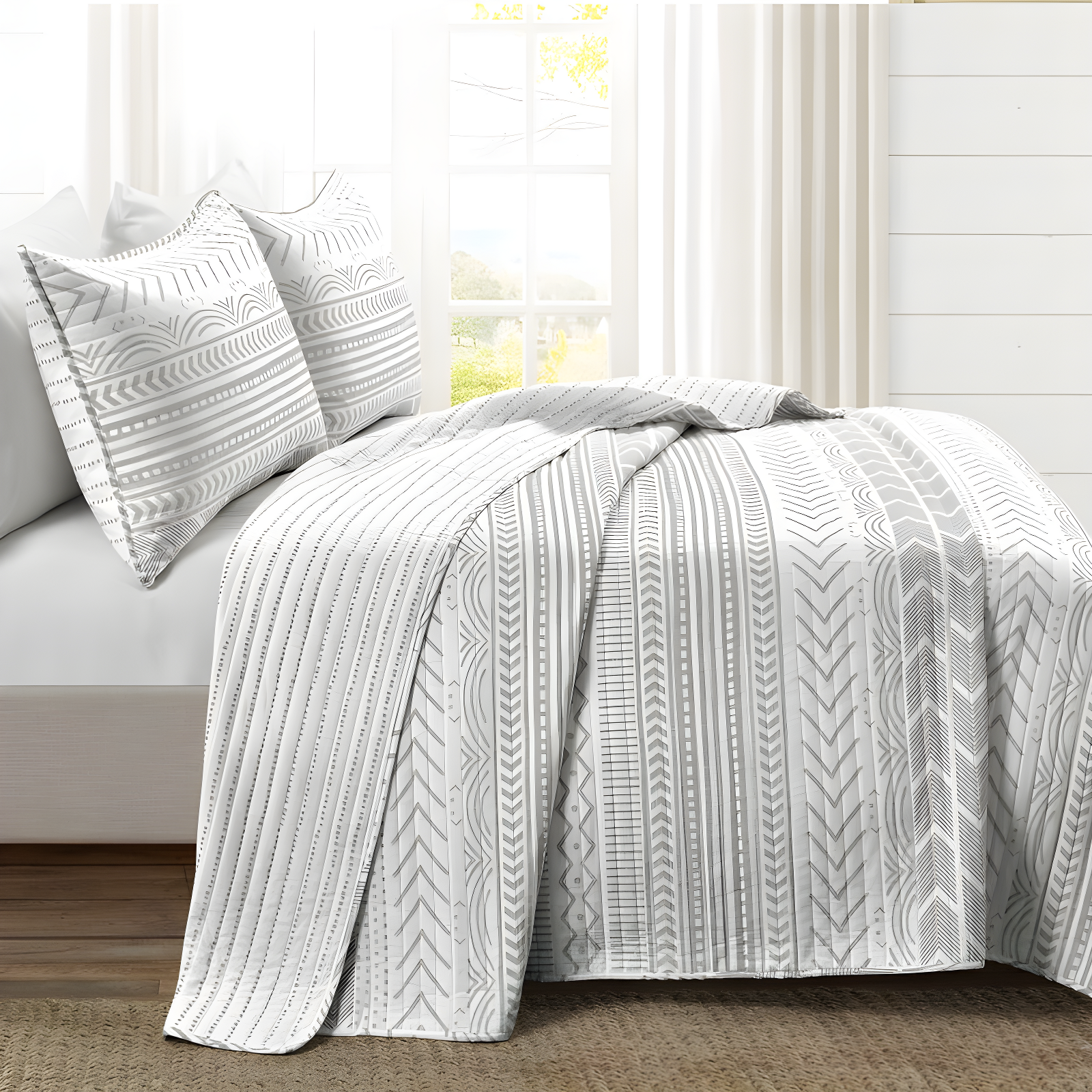 Lush Decor Hygge Geo Reversible Contemporary 3-Piece Quilt Set