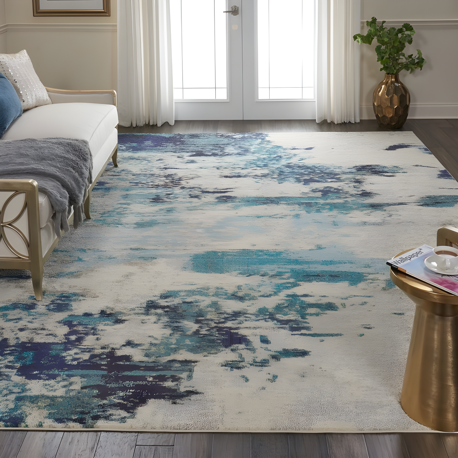 Nourison Celestial CES02 Indoor only Area Rug - Ivory/Teal Blue 9' x 12'