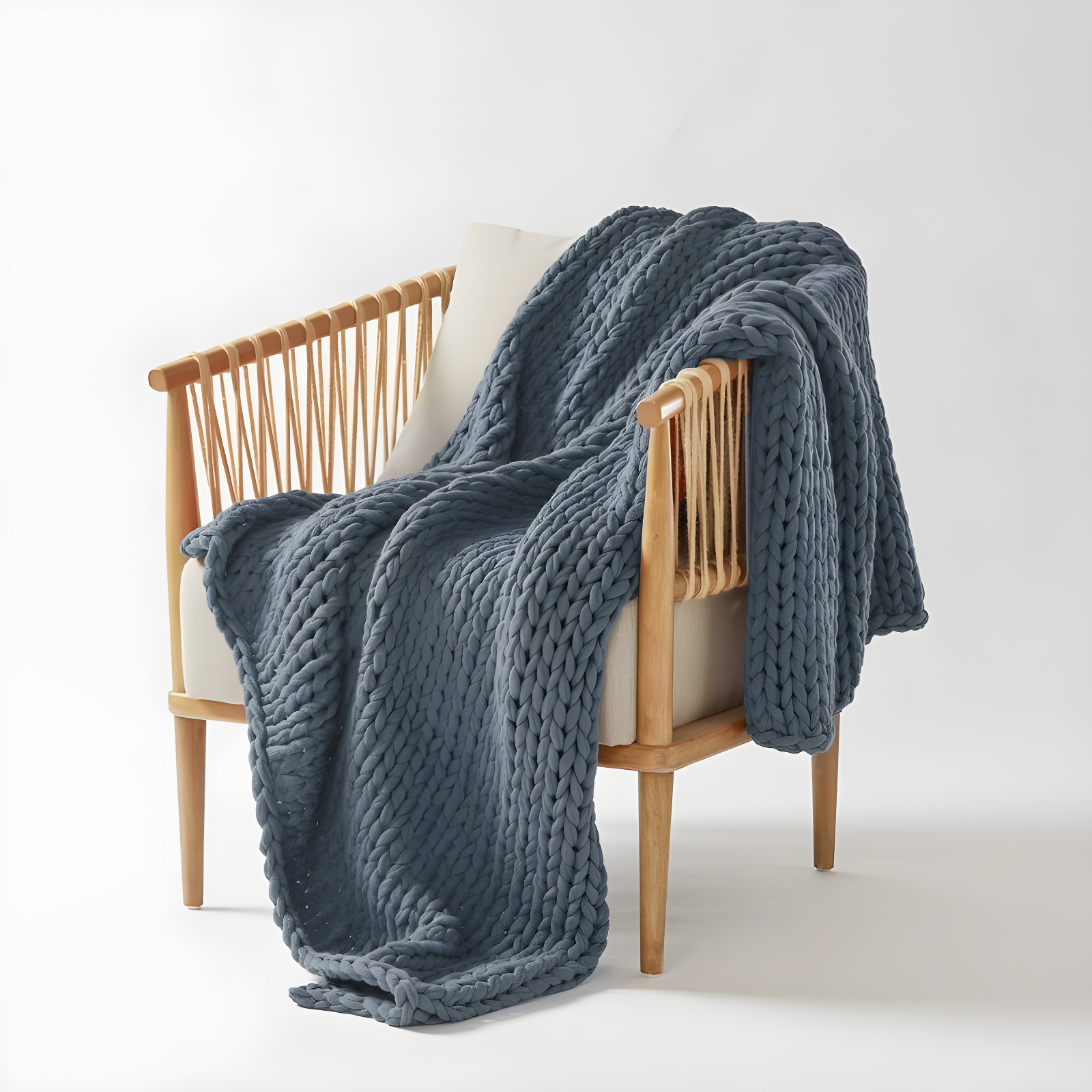 50"x60" Chunky Double Knit Handmade Throw Blanket Indigo - Madison Park