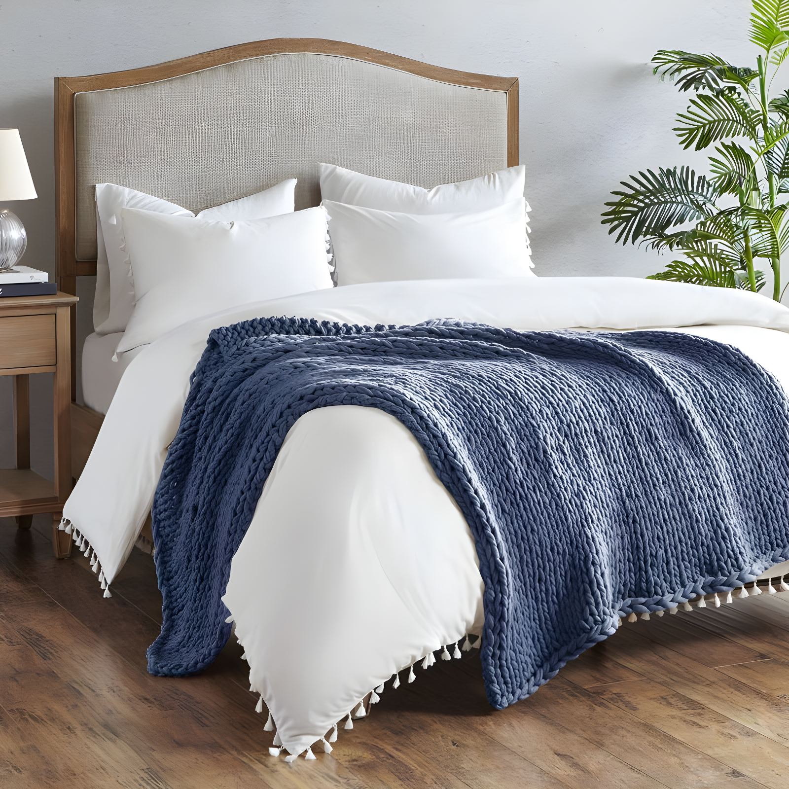50"x60" Chunky Double Knit Handmade Throw Blanket Indigo - Madison Park