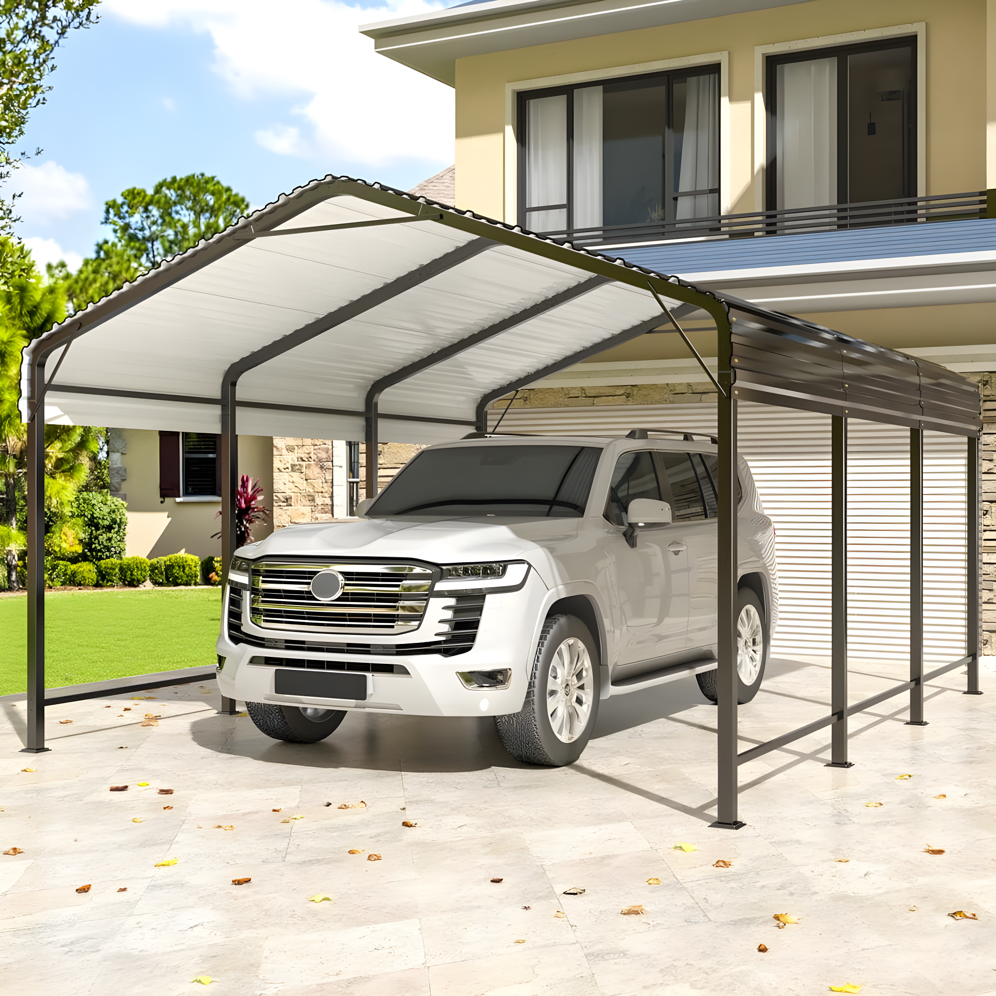 Carport 12x20 FT Metal Carport with Enhanced Base Outdoor Heavy Duty Garage Galvanized Car Shelter for Pickup, Boat, Car and Tractors