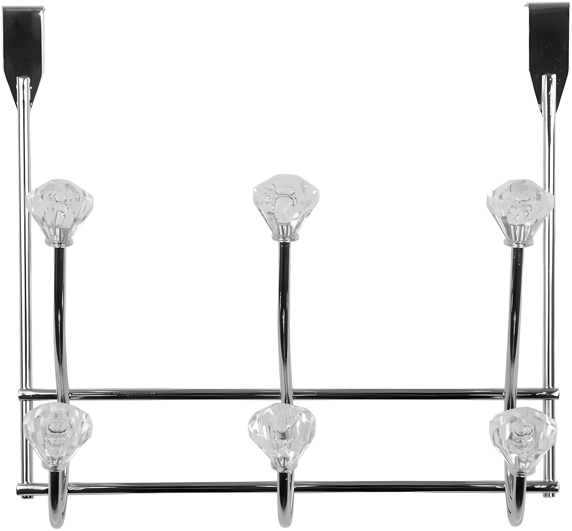 Home Basics Chrome Plated Steel 3 Hook over The Door Hanging Rack, Crystals