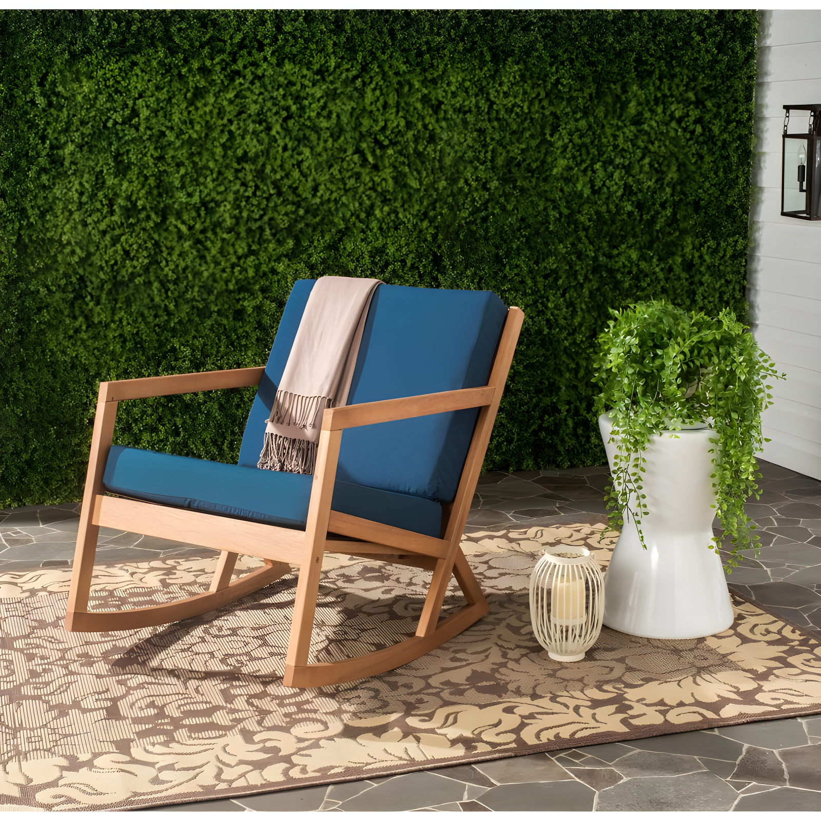 Vernon Rocking Chair Indoor/Outdoor - PAT7013 - Natural/Navy - Safavieh