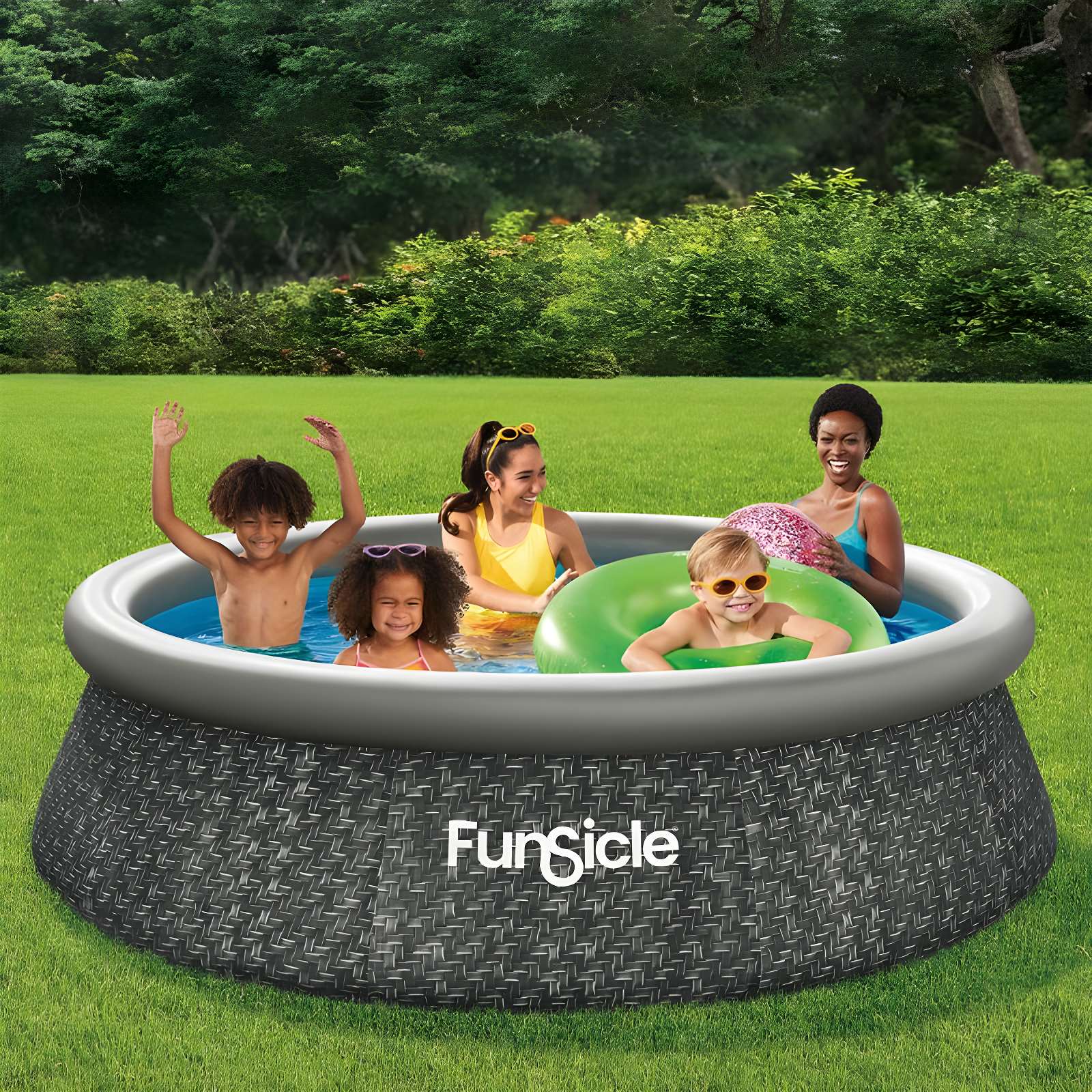 Funsicle 10' x 30" QuickSet Round Inflatable Ring Top Outdoor Above Ground Swimming Pool Set with Pump and Cartridge Filter, Dark Herringbone