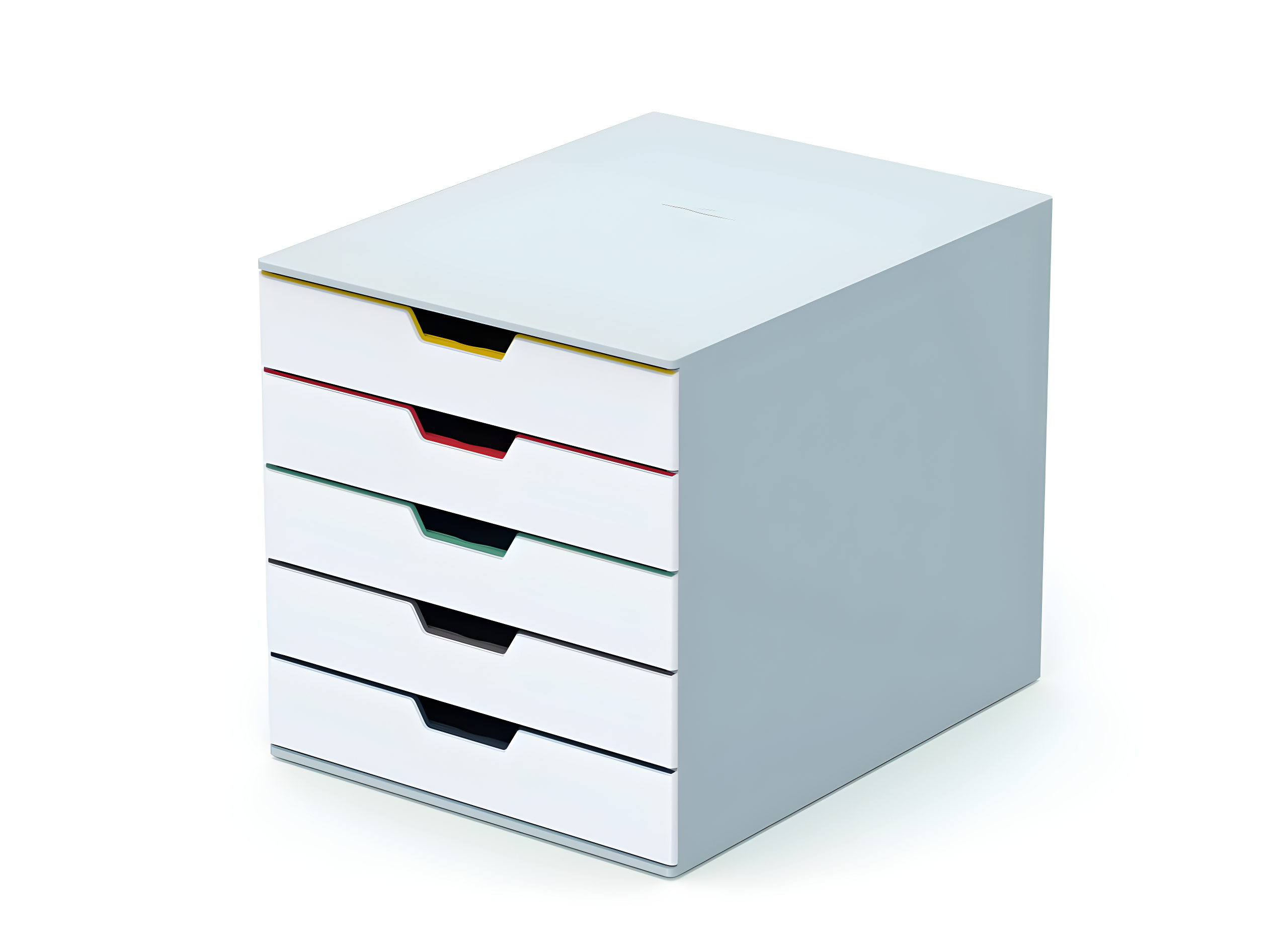 DURABLE Desktop Drawer Organizer (VARICOLOR MIX 5 Compartments with Removable Labels) 11" w x 14" d x 11.375" h, White & Multicolored (762527)