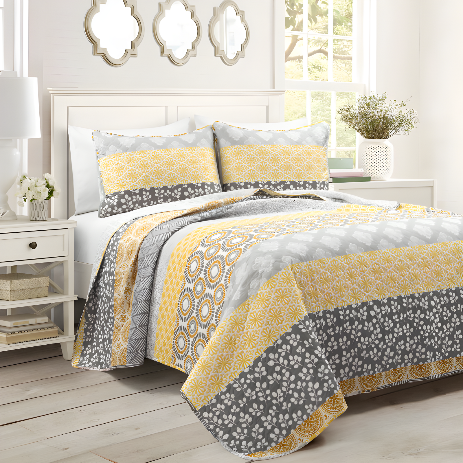 Lush Decor Bohemian 100% Cotton Reversible 3-Piece Quilt Set