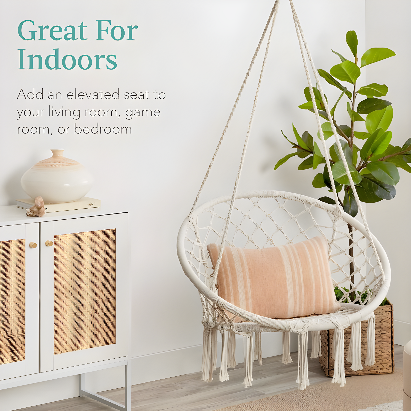 Best Choice Products Macrame Hanging Chair, Handwoven Cotton Hammock Swing w/ Mounting Hardware - Beige