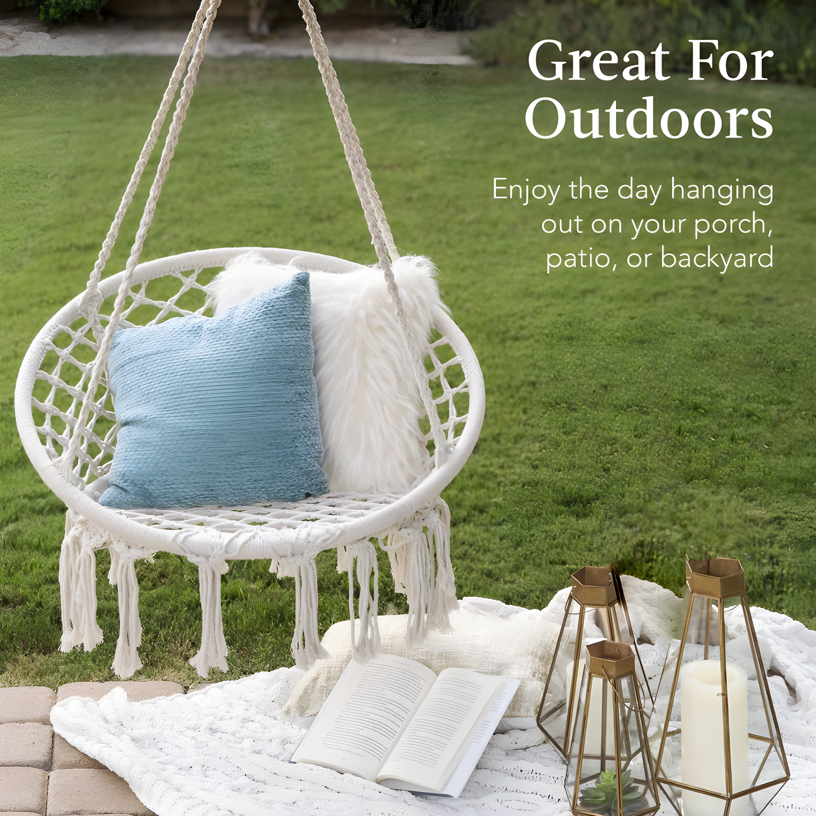 Best Choice Products Macrame Hanging Chair, Handwoven Cotton Hammock Swing w/ Mounting Hardware - Beige