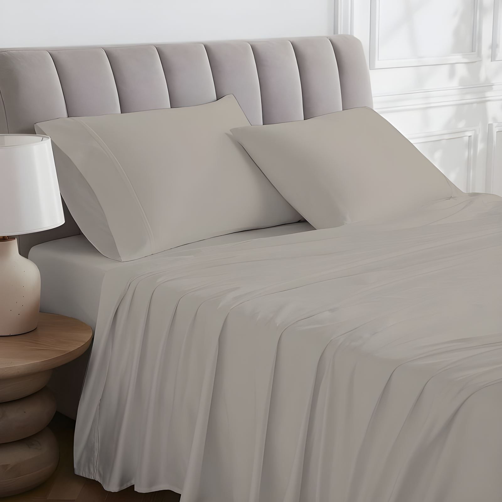 Full 400 Thread Count Wrinkle Free Cotton Sheet Set Taupe - Purity Home: Sateen Weave, Deep Pocket, OEKO-TEX Certified