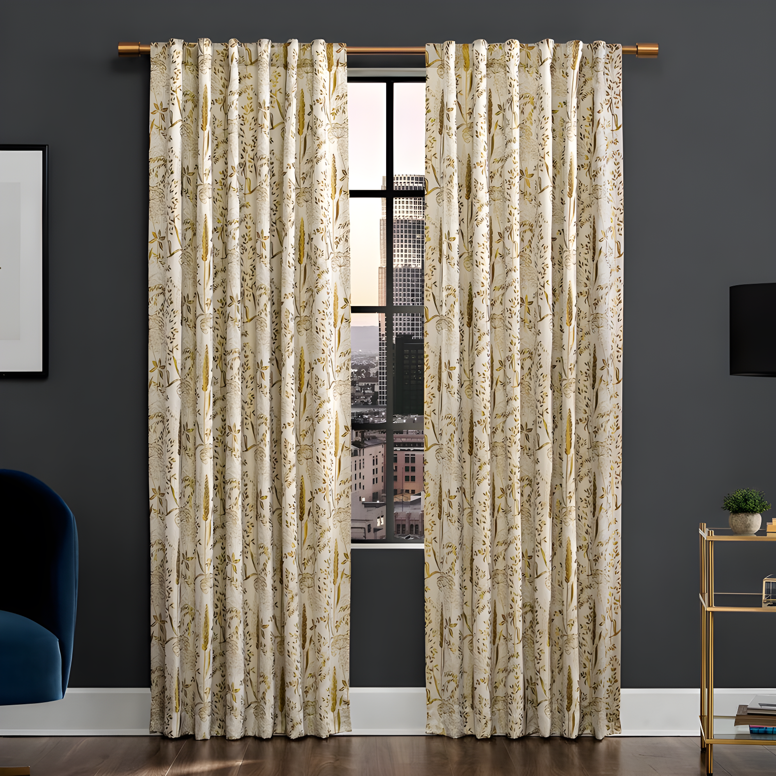 Scott Living Scott Living Aubry Shimmering Floral 100% Blackout Back Tab Curtain Panel