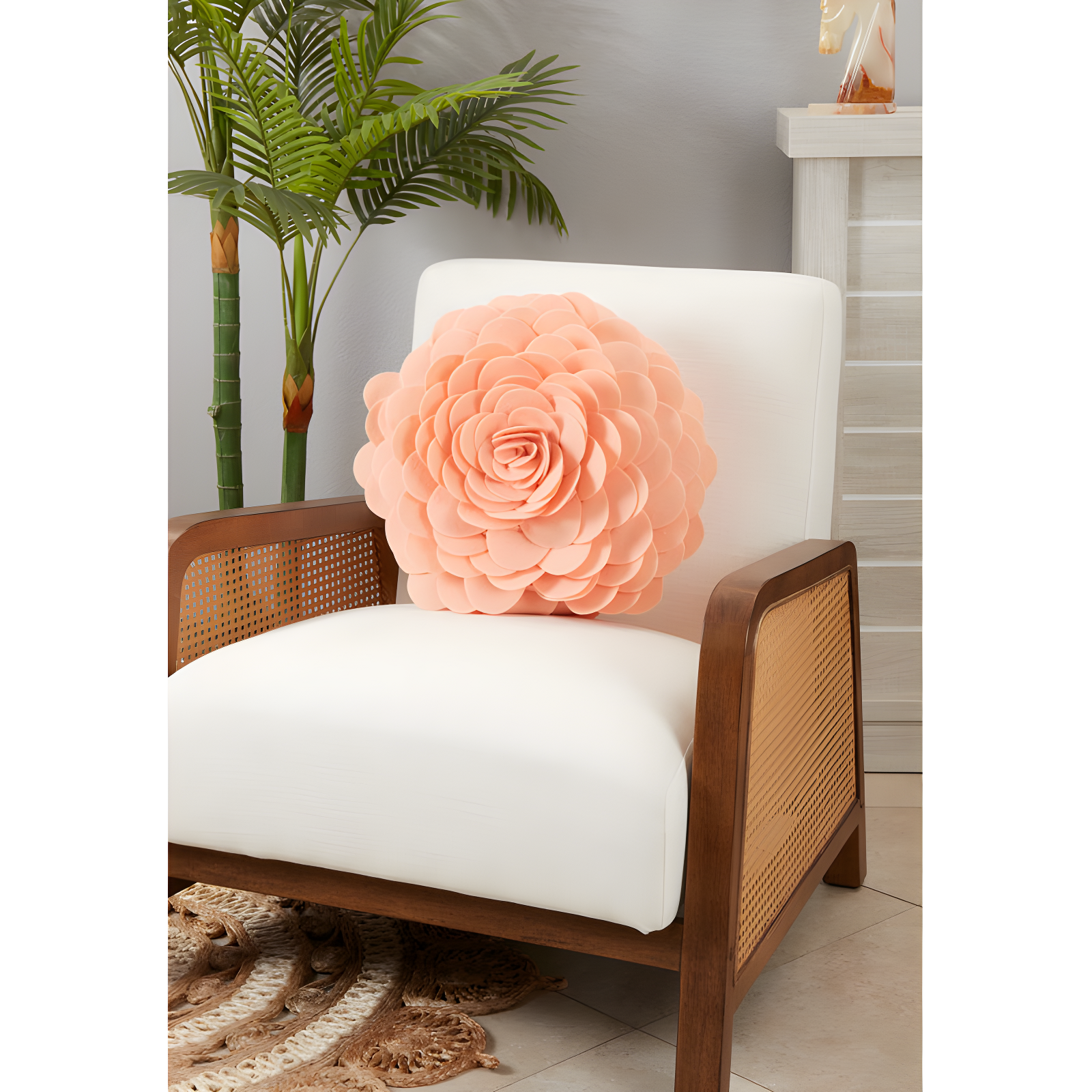 Flower Appliqued Felt Throw Pillow