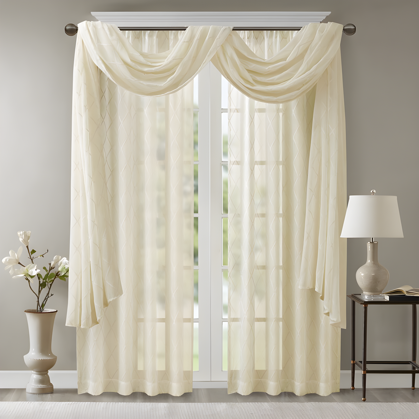 Irina Solid Sheer Embroidered Window Scarf