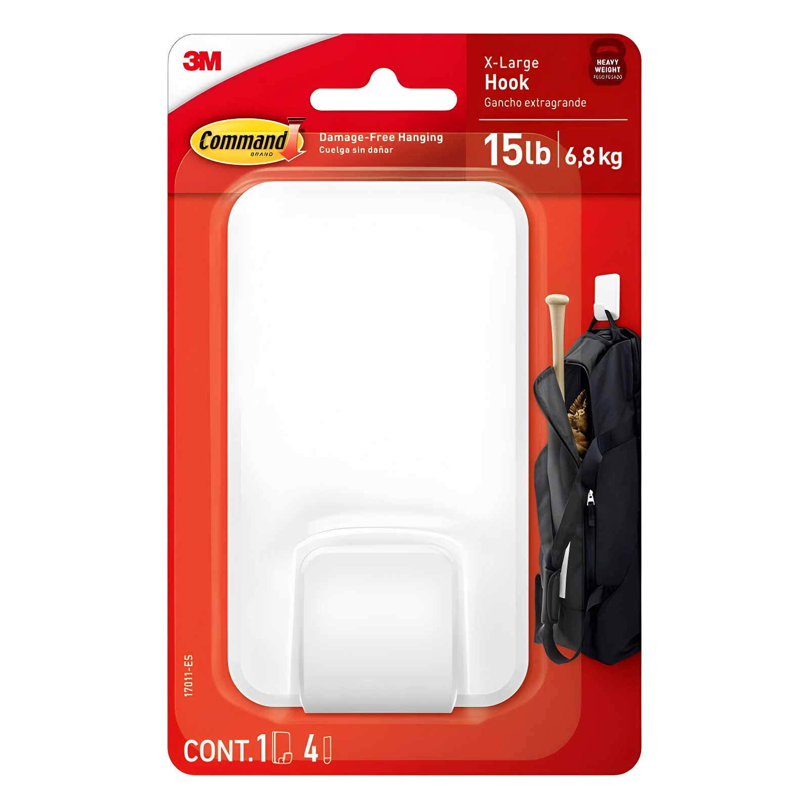 Command Extra Large Single Hook: Heavy Duty Adhesive, Holds 15 lbs, Plastic, White, 1 Pack