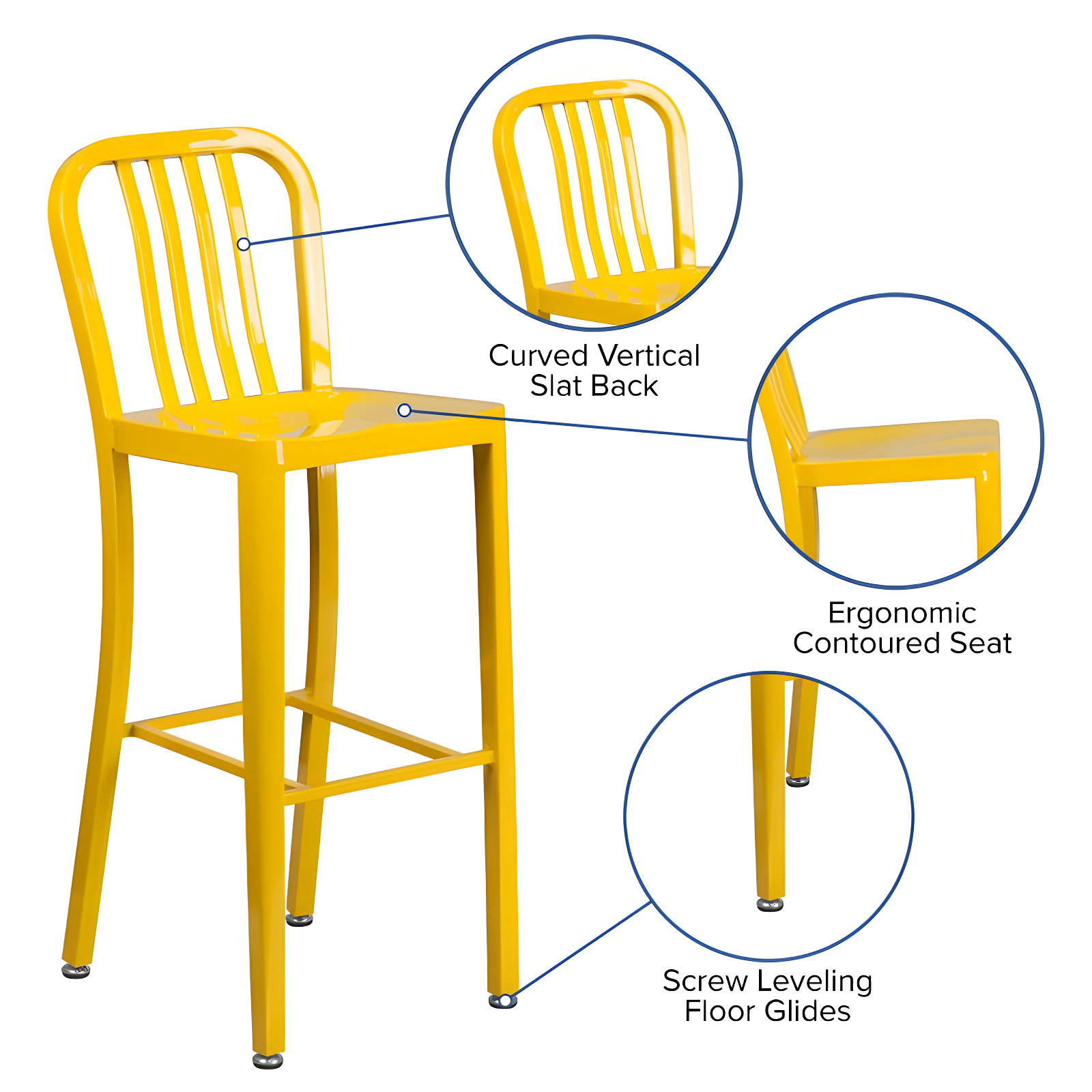 Flash Furniture Commercial Grade 30" High Yellow Metal Indoor-Outdoor Barstool with Vertical Slat Back