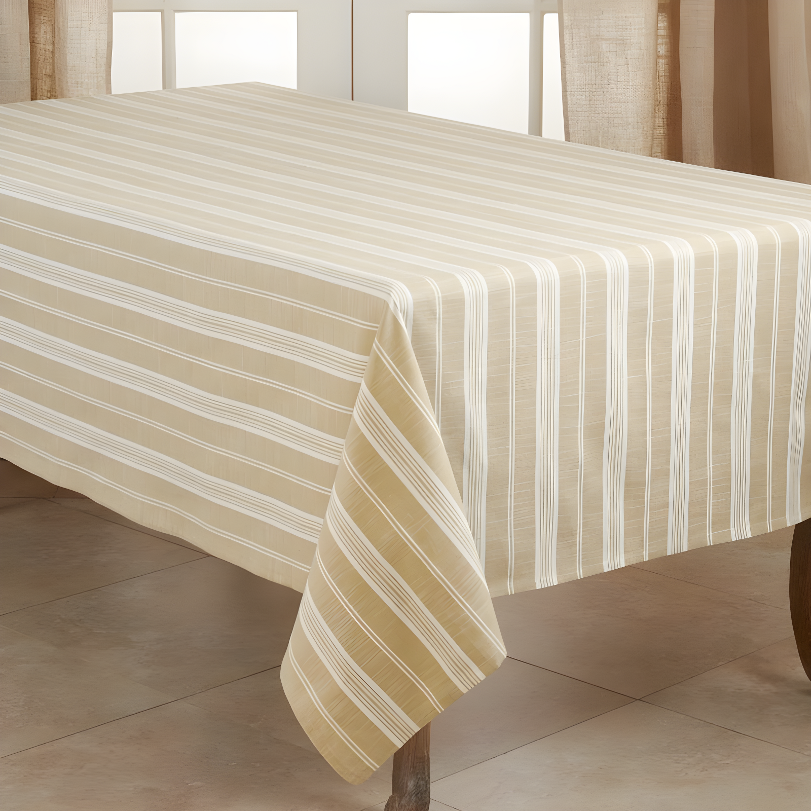 Saro Lifestyle Striped Design Tablecloth, 65"x140", Beige