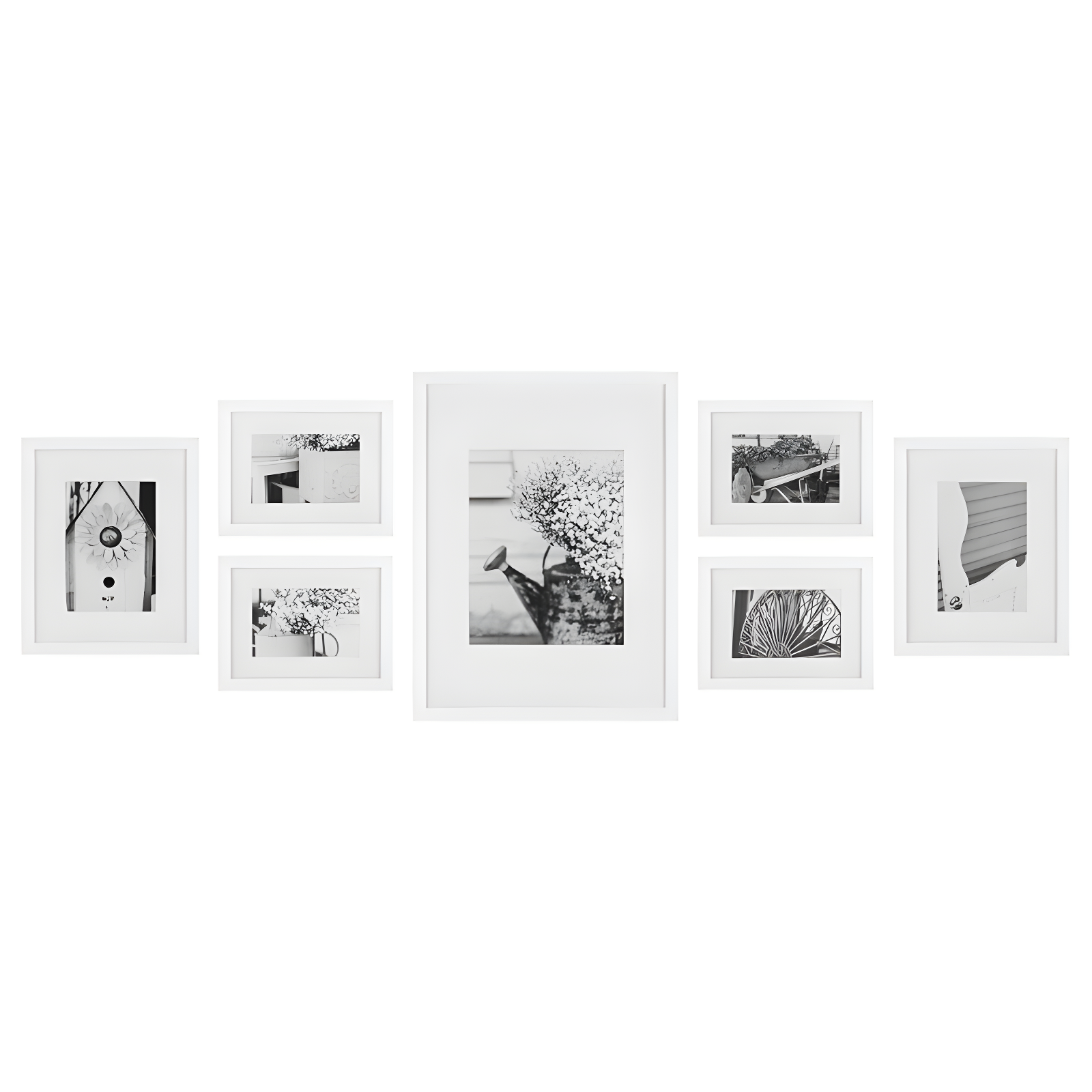 Gallery Wall Solid Wood Matted Picture Frame Kit - 7 Pieces with Two 8" x 10", Four 6" x 8", and One 12" x 16"