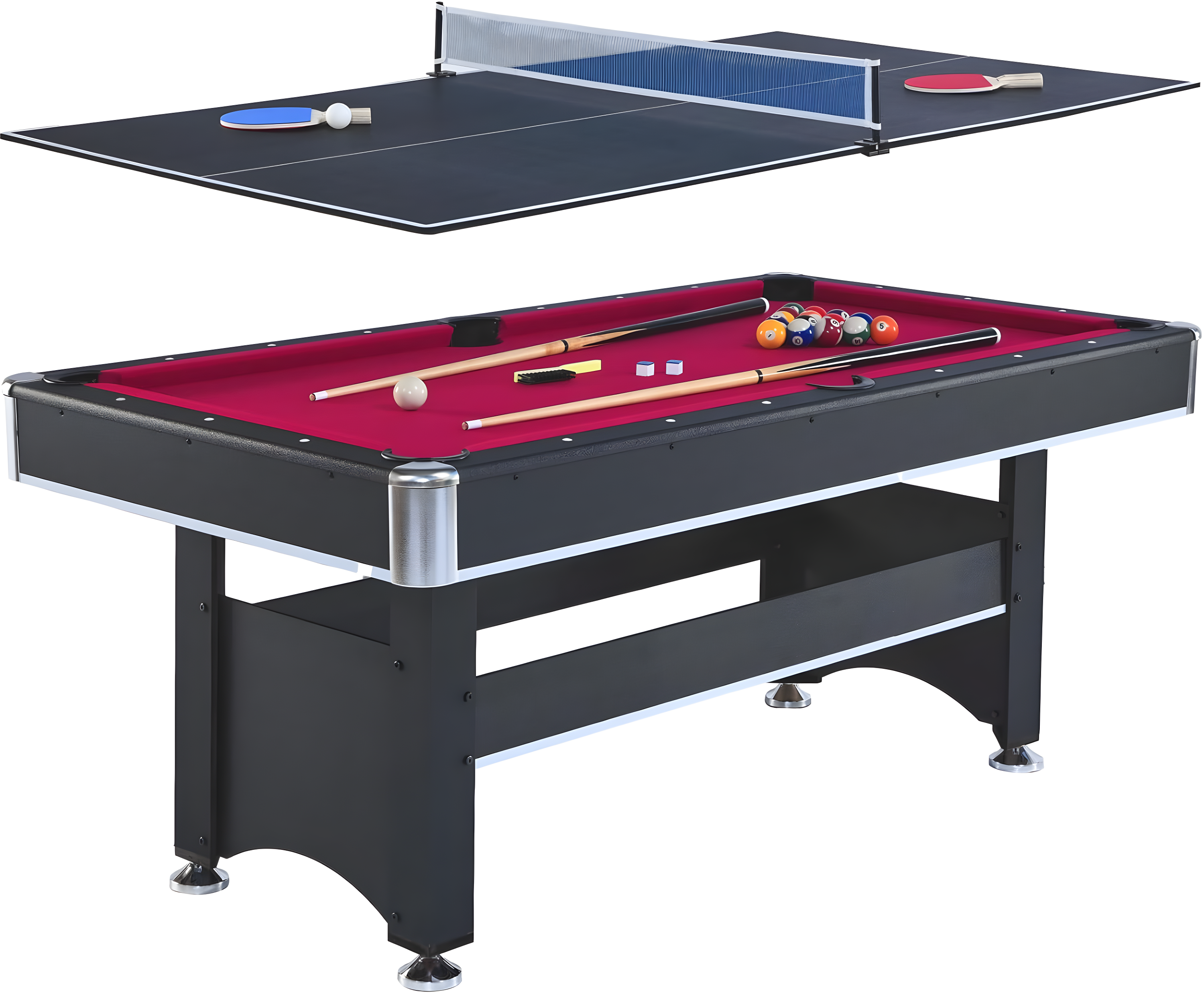 6-Foot Pool Table with Table Tennis Top, Multi Game Table, Billiard Table with Table Tennis Conversion Top