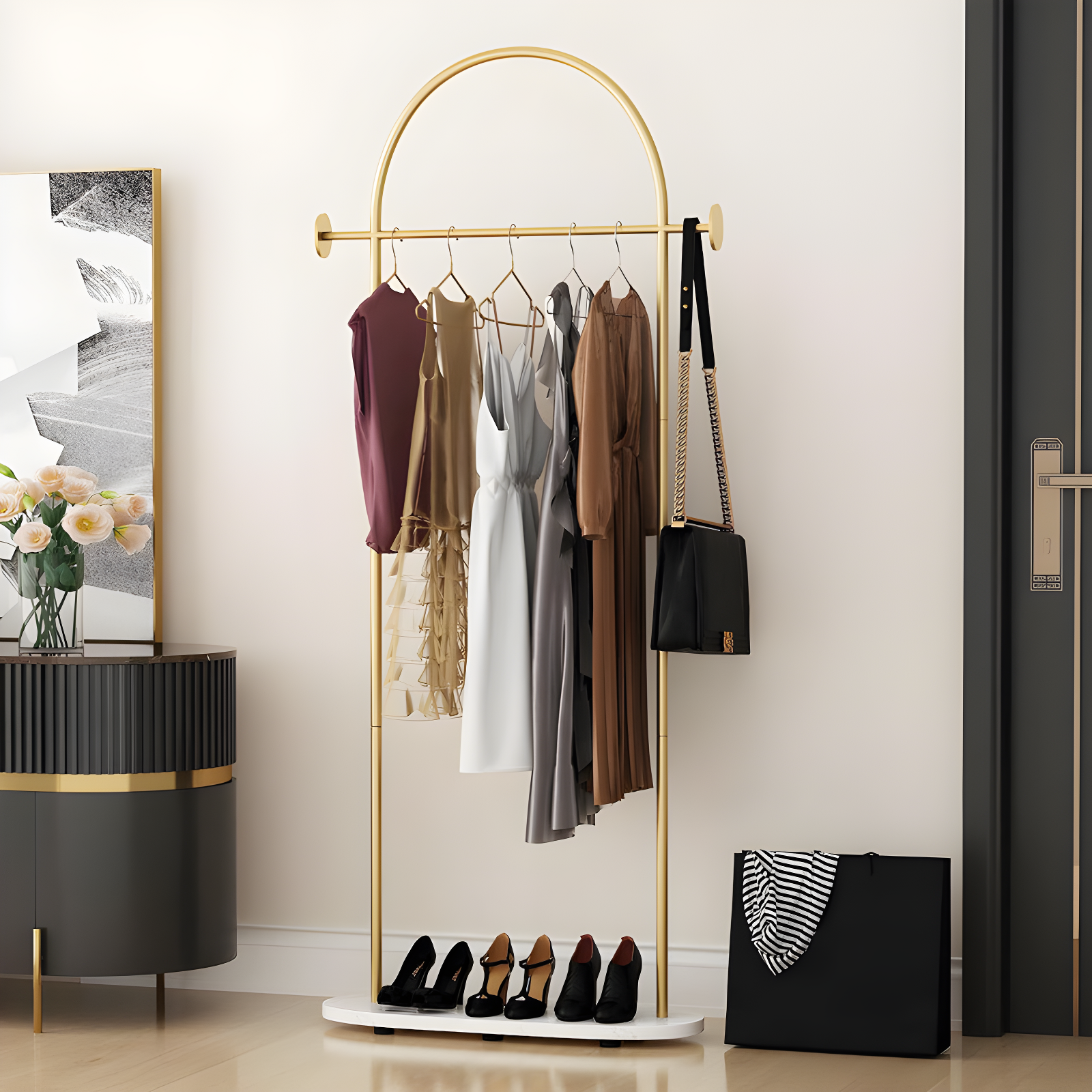 Clothing Rack, Clothes Rack with Shelf, Freestanding Coat Rack,Coat Hanger Stand with Hooks for Home