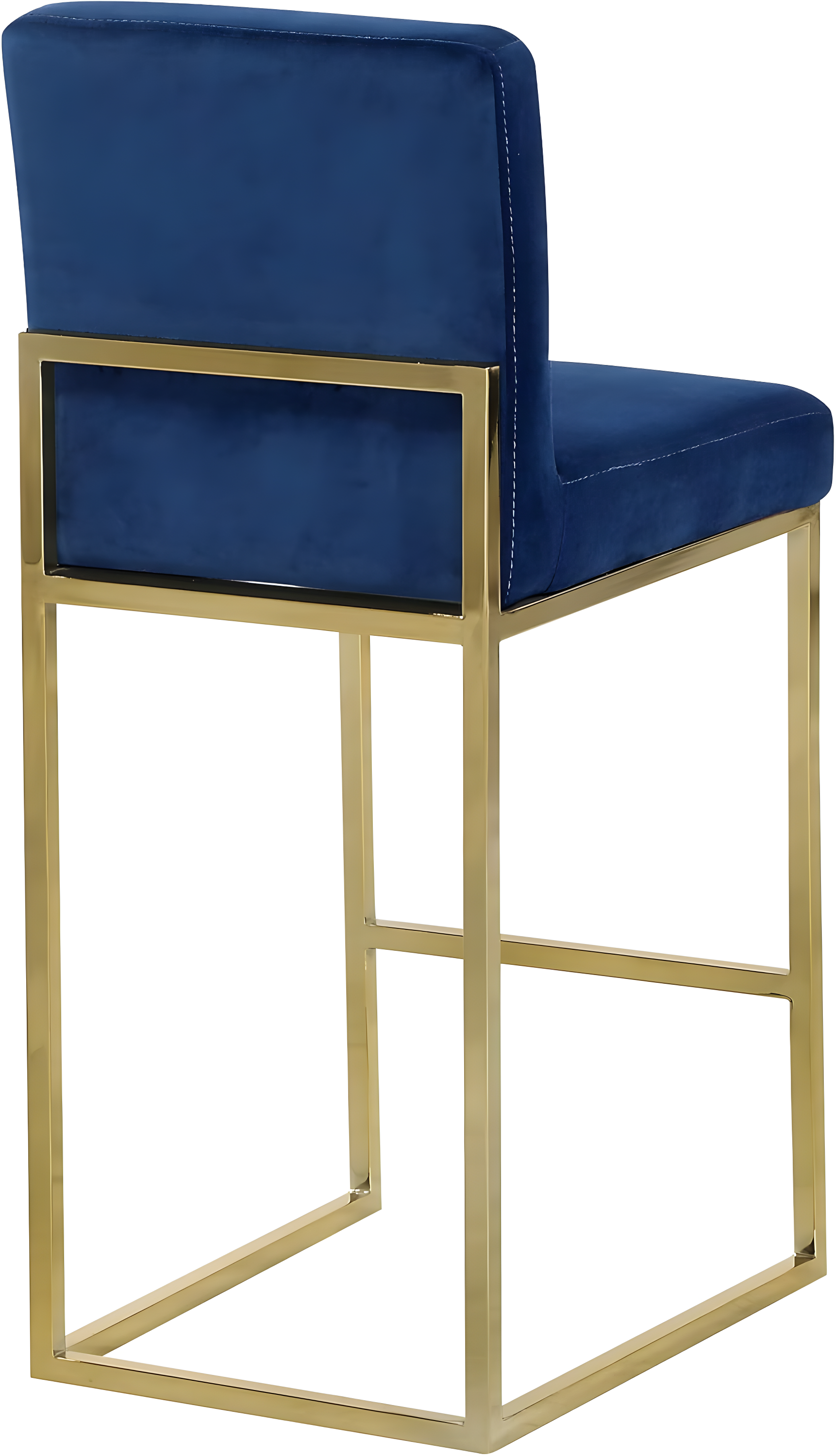 Navy Velvet Counter Height Stool with Polished Gold Frame