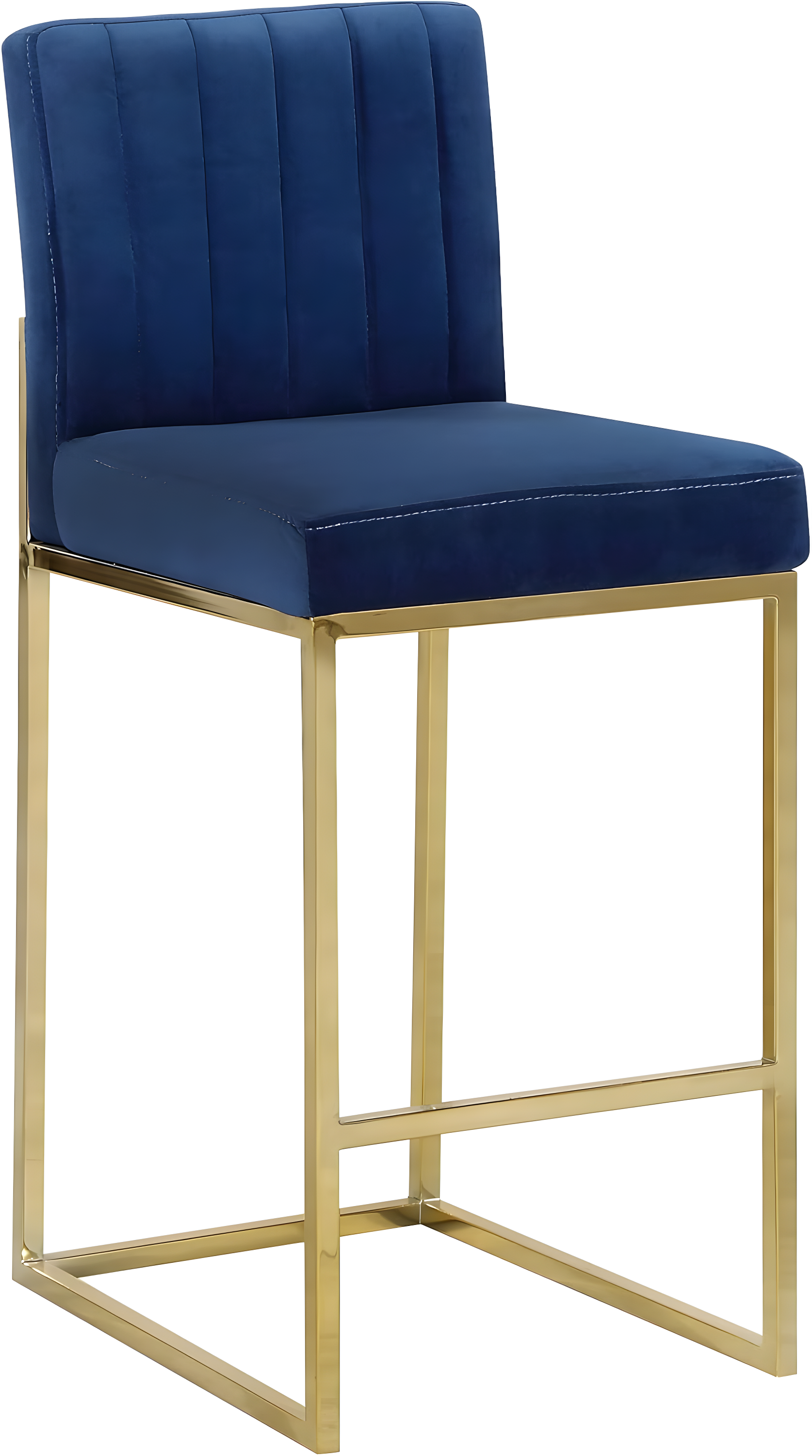 Navy Velvet Counter Height Stool with Polished Gold Frame