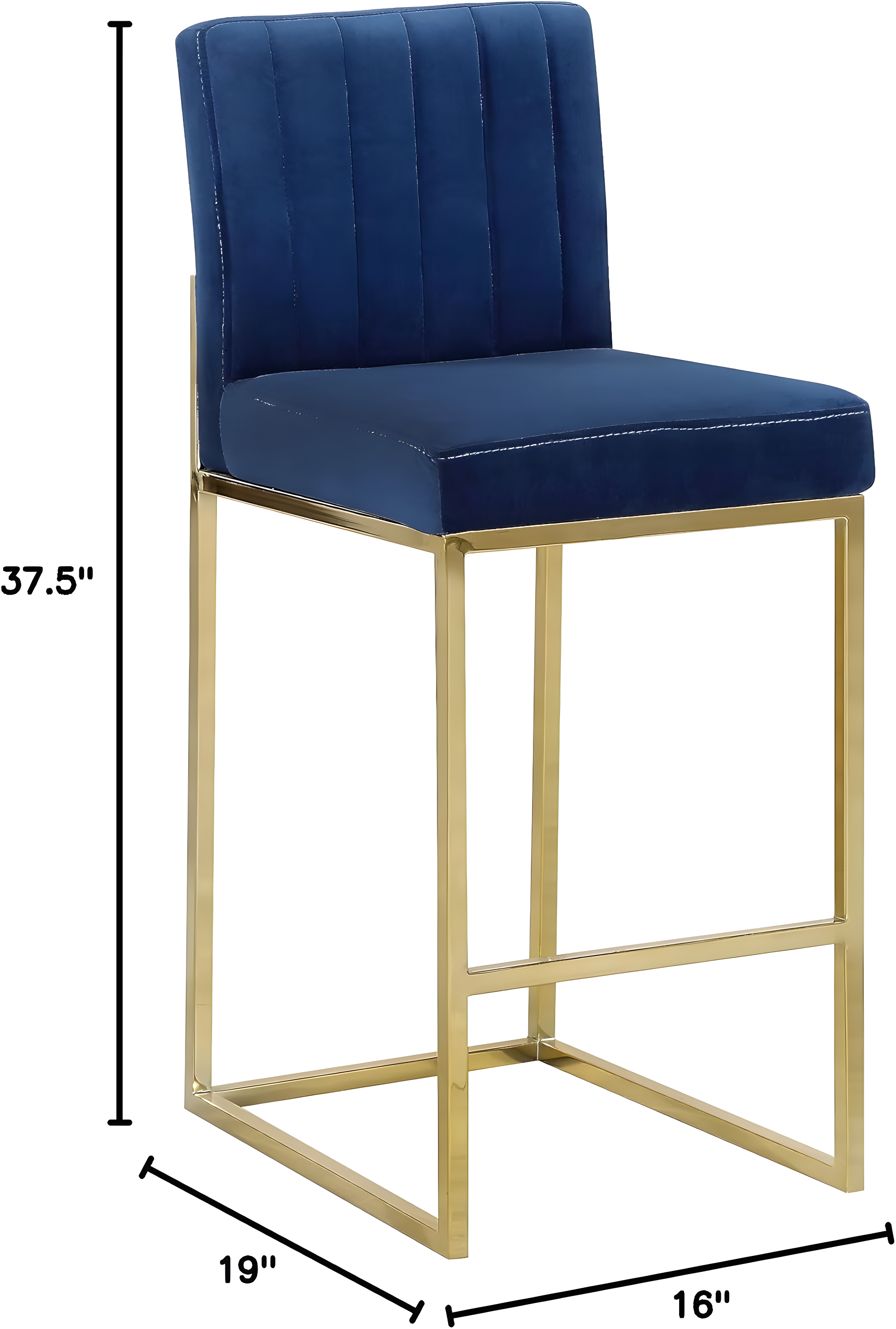 Navy Velvet Counter Height Stool with Polished Gold Frame