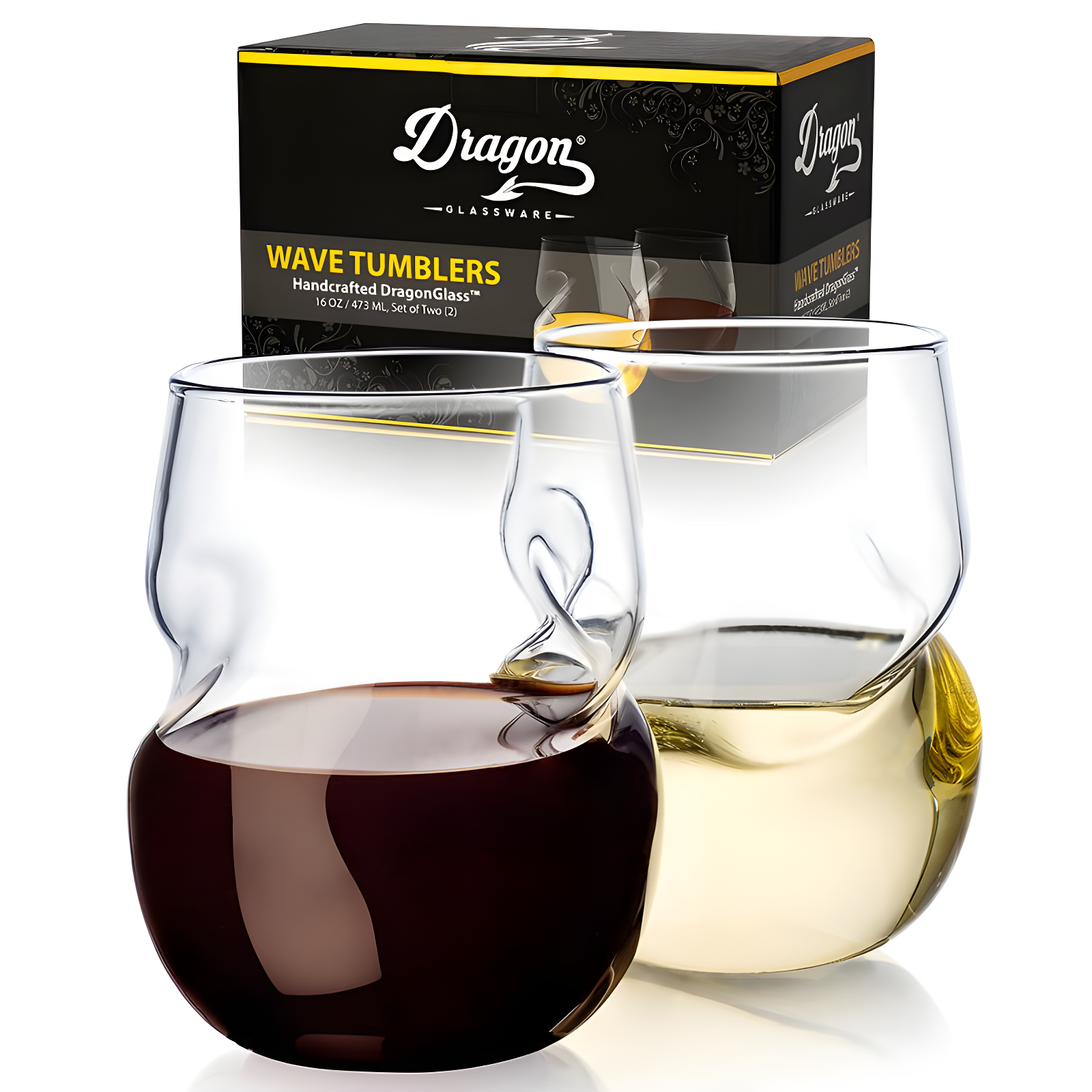 Dragon Glassware 16 oz Stemless Wine Glasses Clear Set of 2