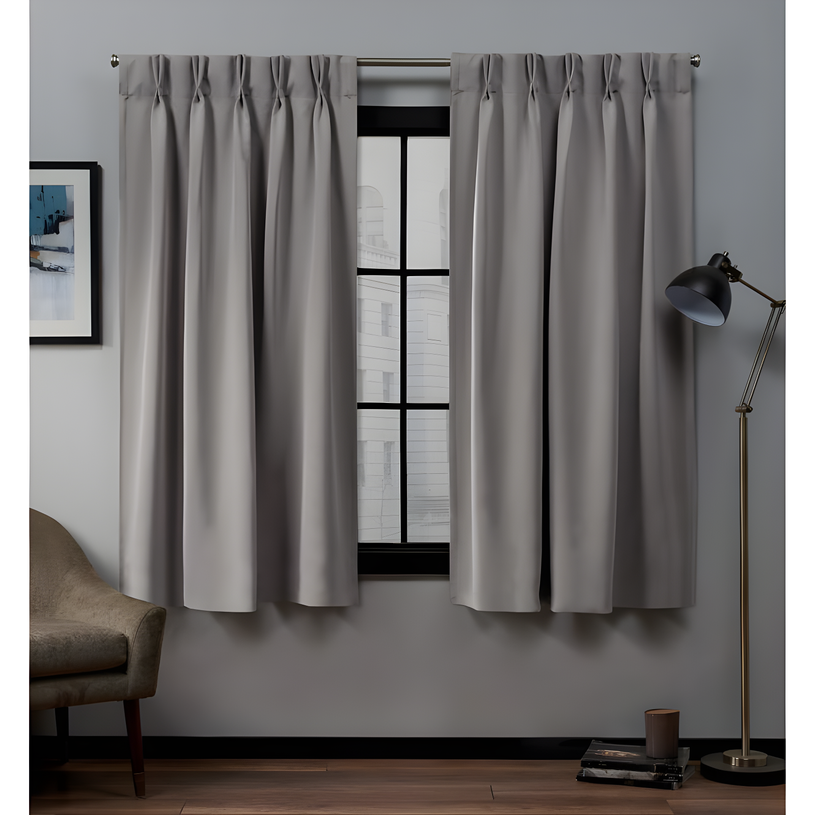 Set of 2 63"x30" Sateen Twill Woven Blackout Pinch Pleat Window Curtain Panel Veridian Gray - Exclusive Home